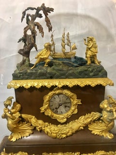 Mid 19th Century Louis Philippe Ships Automaton Clock under a Glass Dome