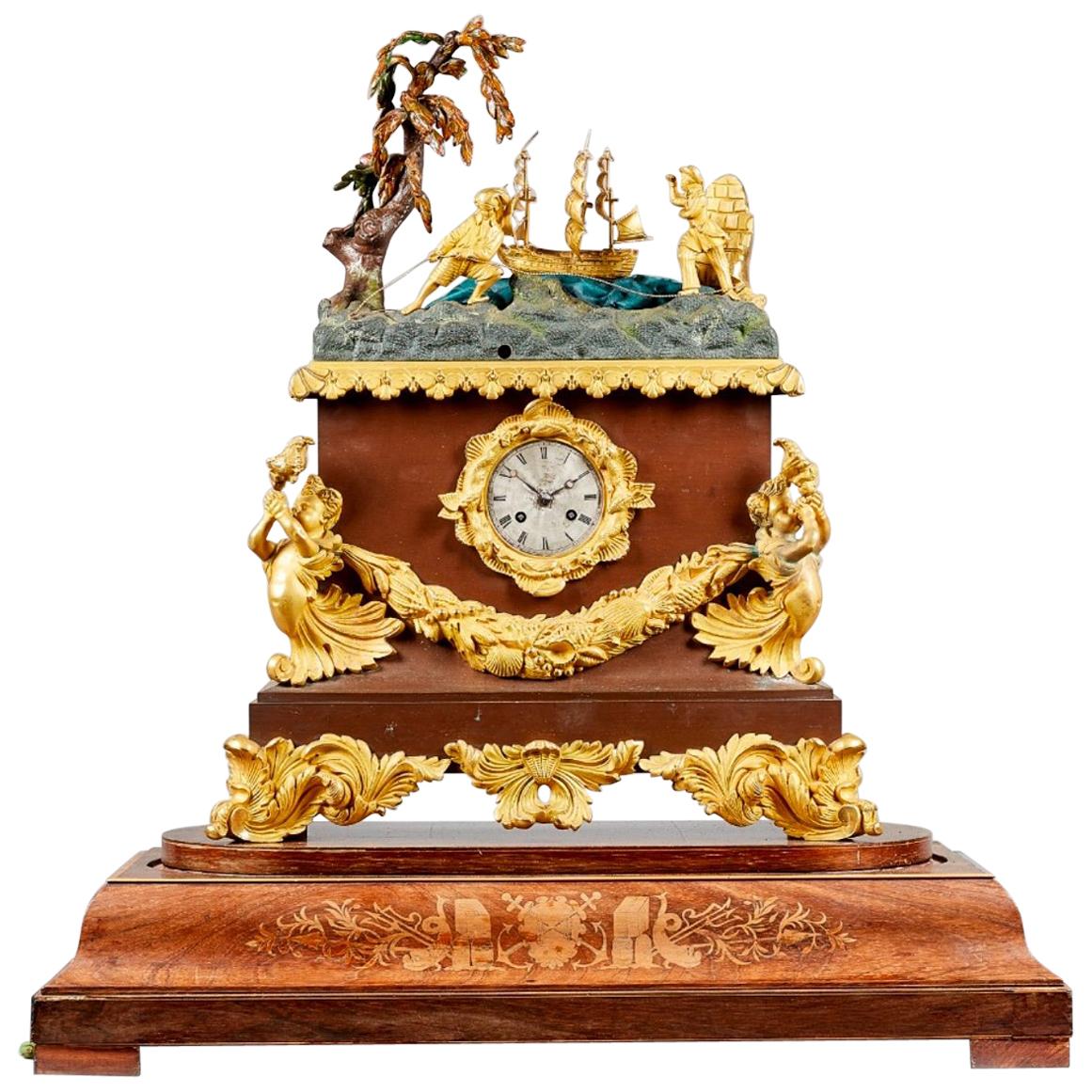 Mid 19th Century Louis Philippe Ships Automaton Clock under a Glass Dome