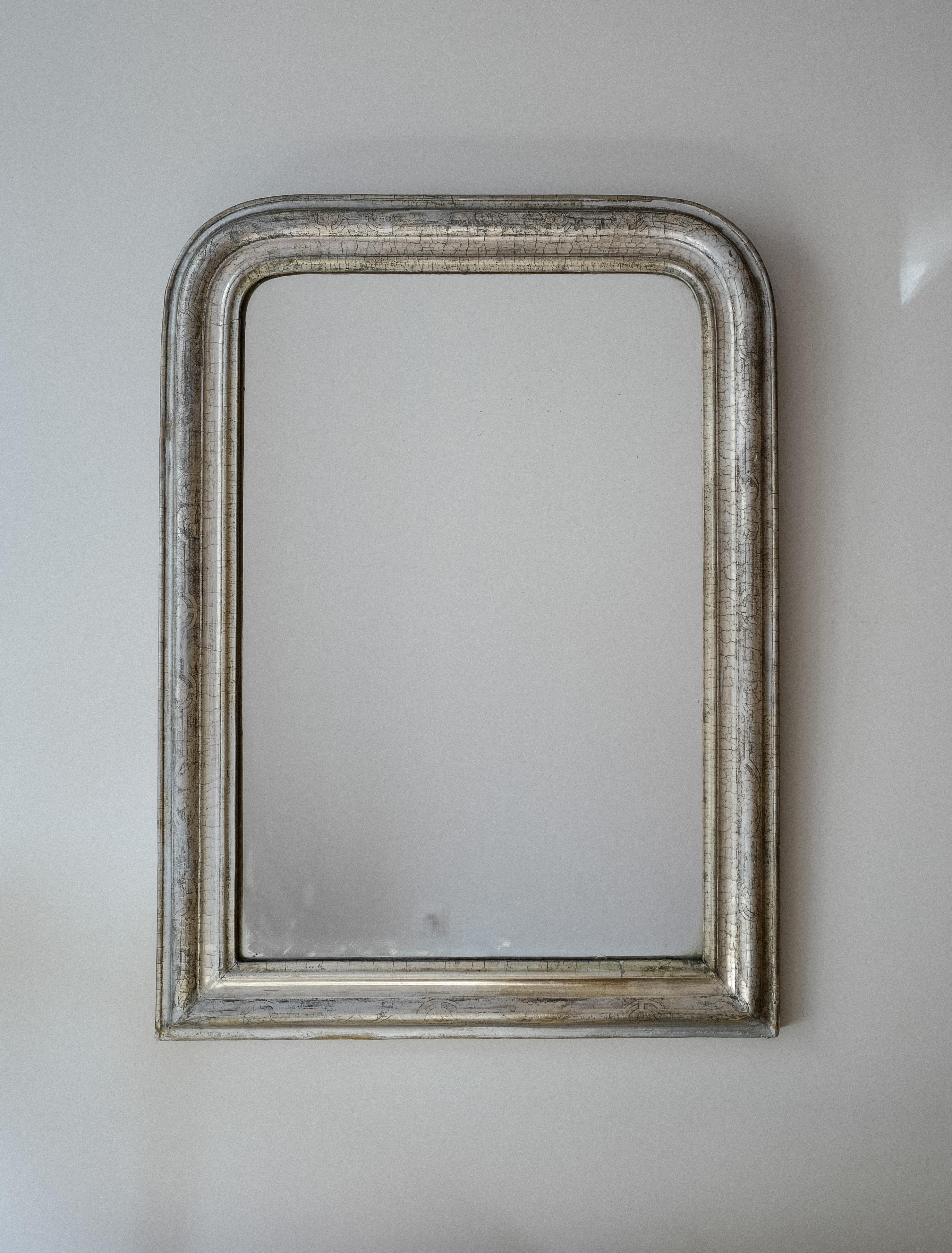 Louis Philippe vergoldetes Holz Silber Blatt Spiegel mit neuem Glas. Circa 19. Jahrhundert, Frankreich.