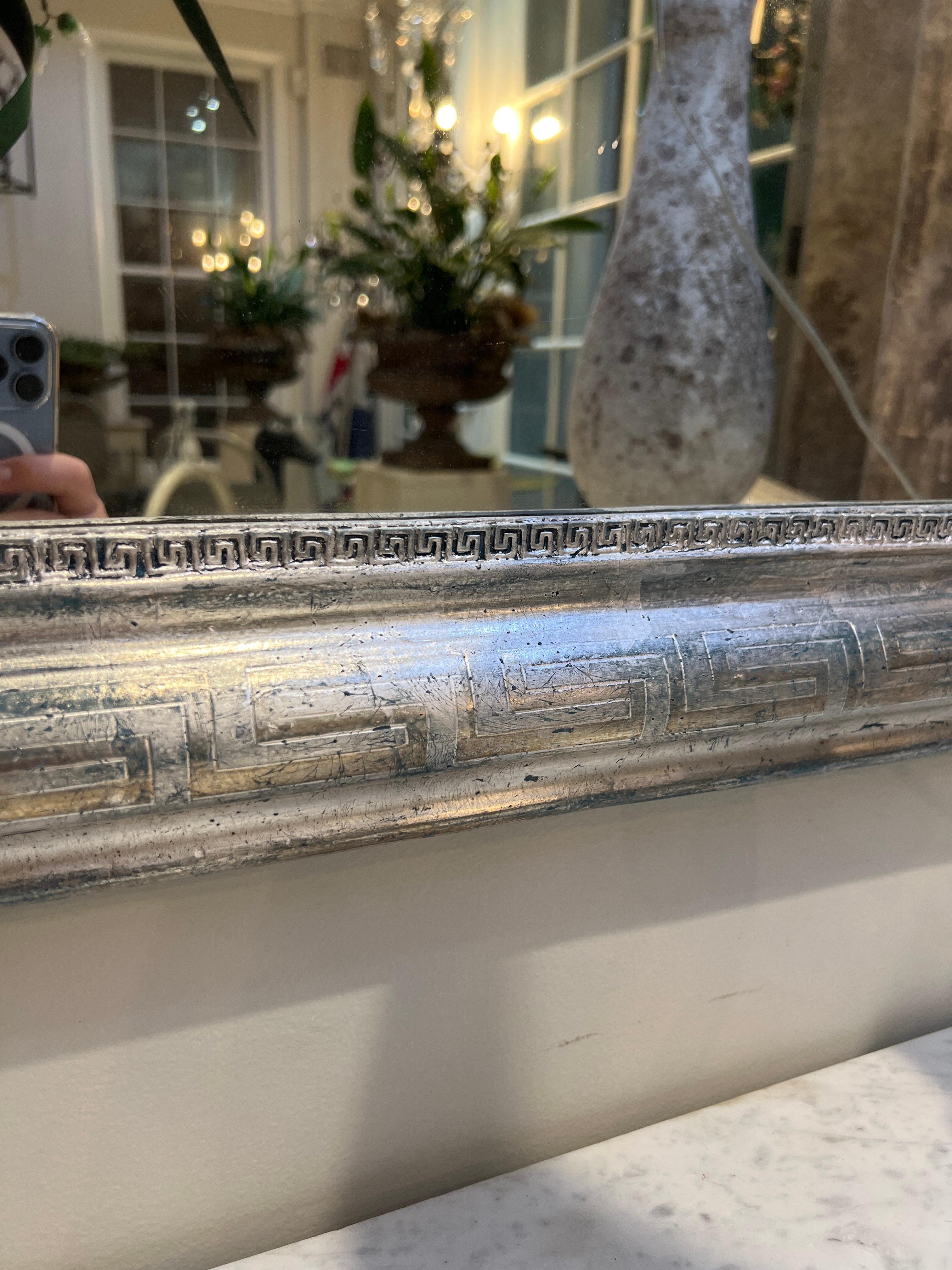 Louis Philippe Silver Leaf Mirror with Greek Key Decoration For Sale 6