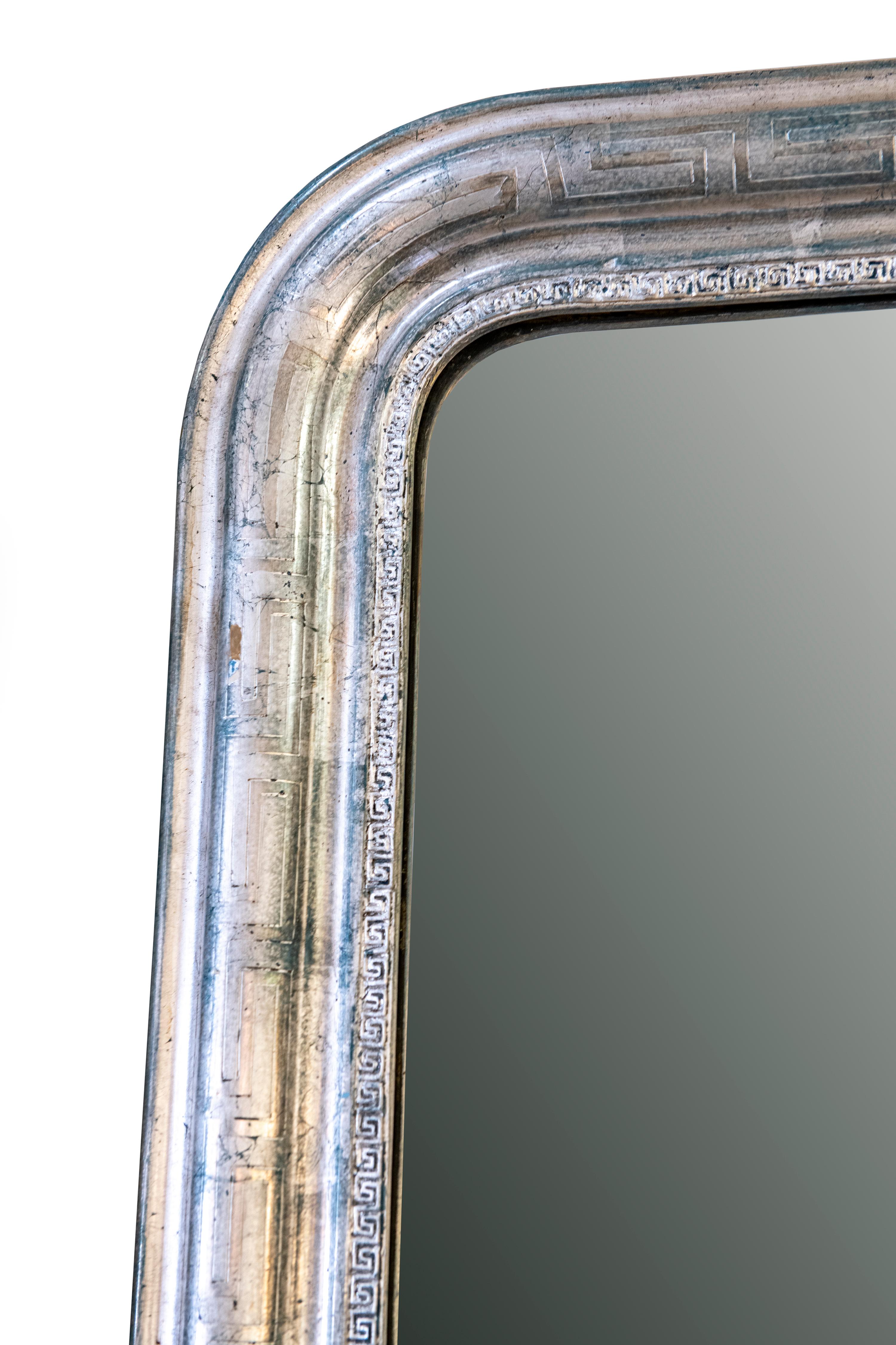 Louis Philippe Silver Leaf Mirror with Greek Key Decoration In Good Condition For Sale In Washington, DC