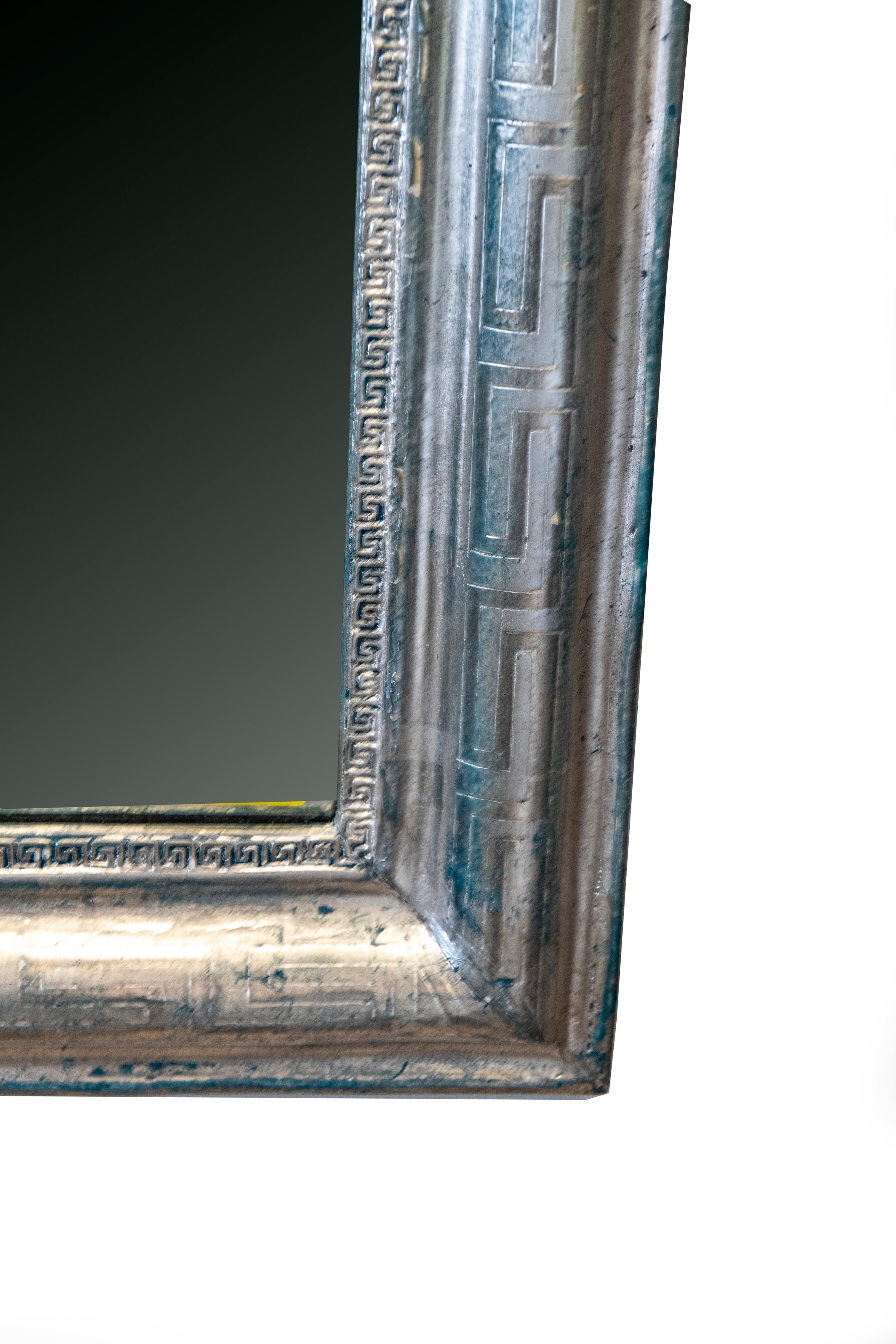 19th Century Louis Philippe Silver Leaf Mirror with Greek Key Decoration For Sale