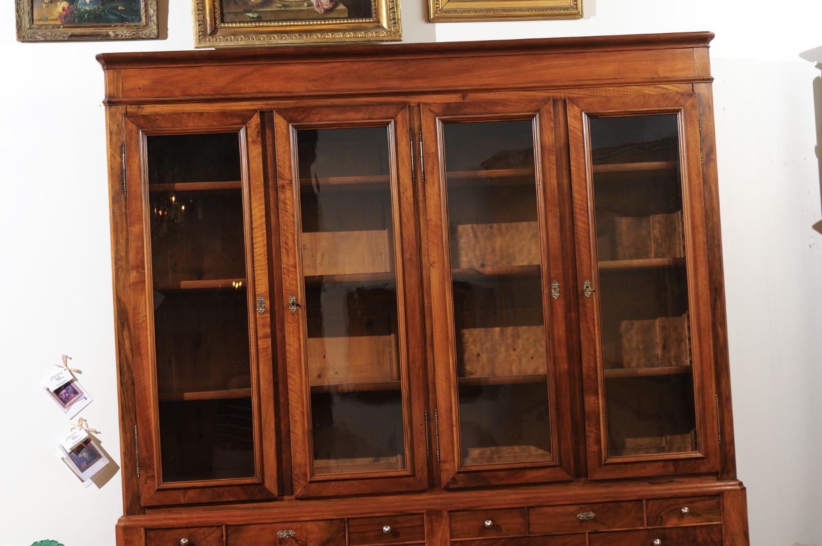 Louis Philippe Louis-Philippe Style 1890s Walnut Bibliothèque with Glass Doors and Drawers