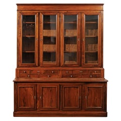 Louis-Philippe Style 1890s Walnut Bibliothèque with Glass Doors and Drawers