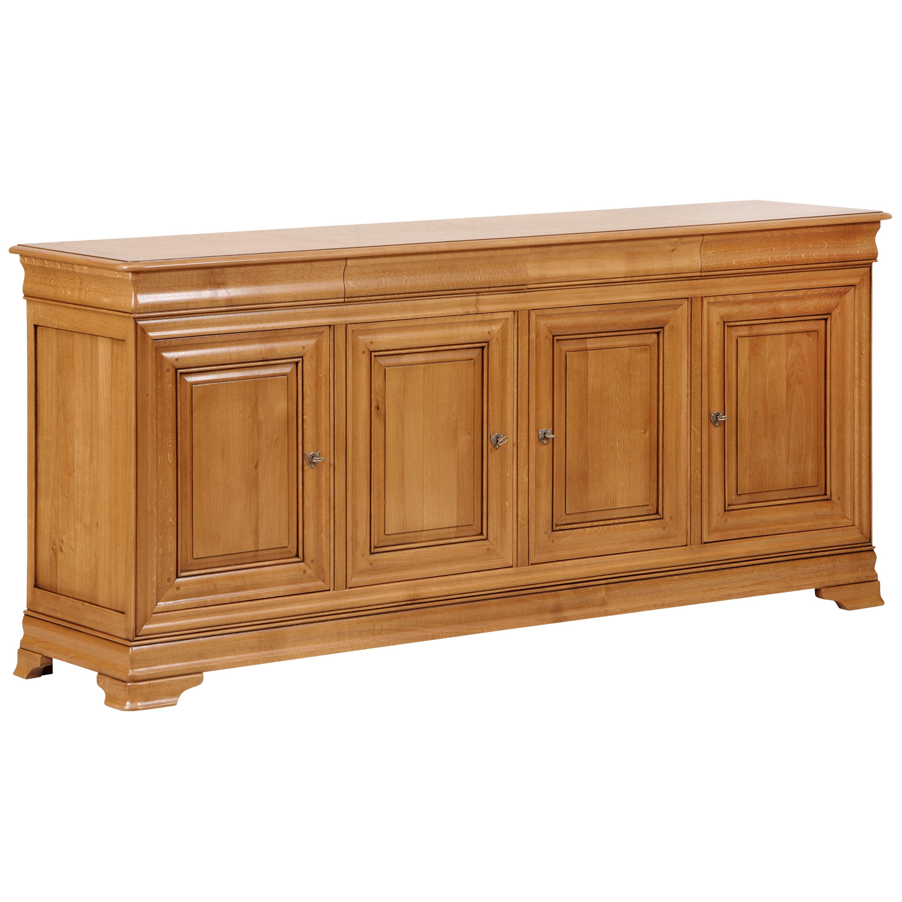 Contemporary Louis Philippe Style 4 Doors Sideboard in Oak, 100% made in France  For Sale