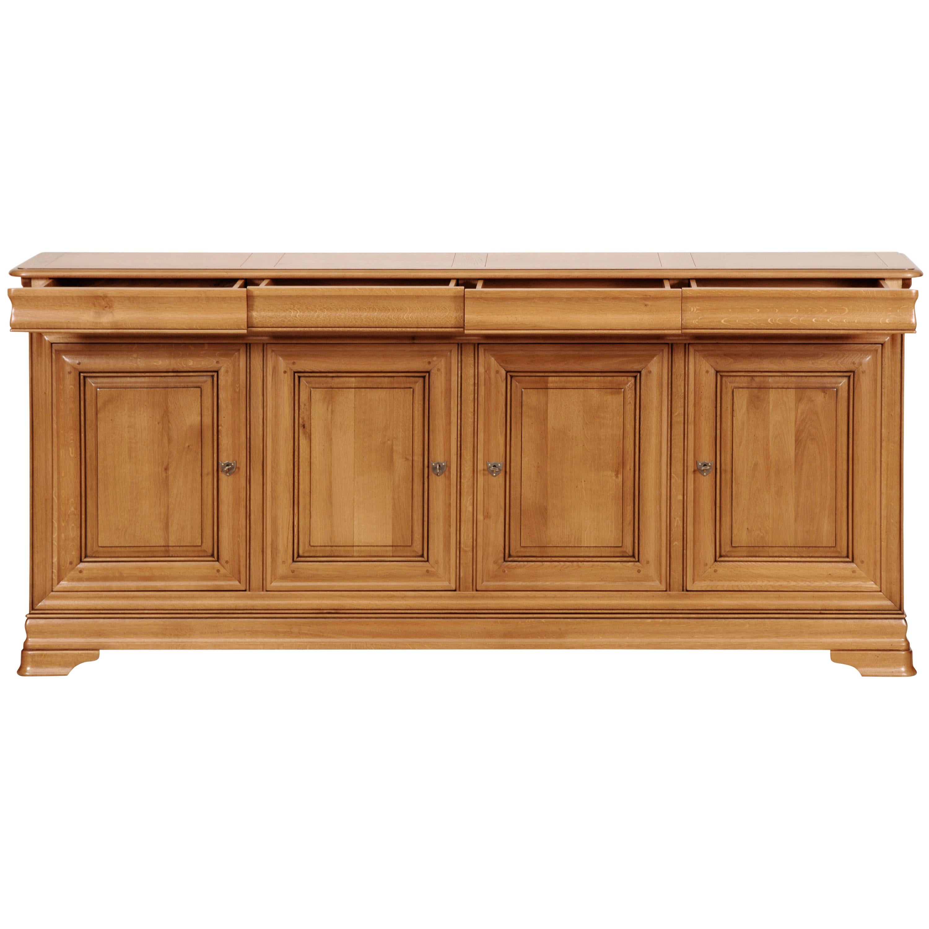 Louis Philippe Style 4 Doors Sideboard in Oak, 100% made in France  In New Condition For Sale In Landivy, FR
