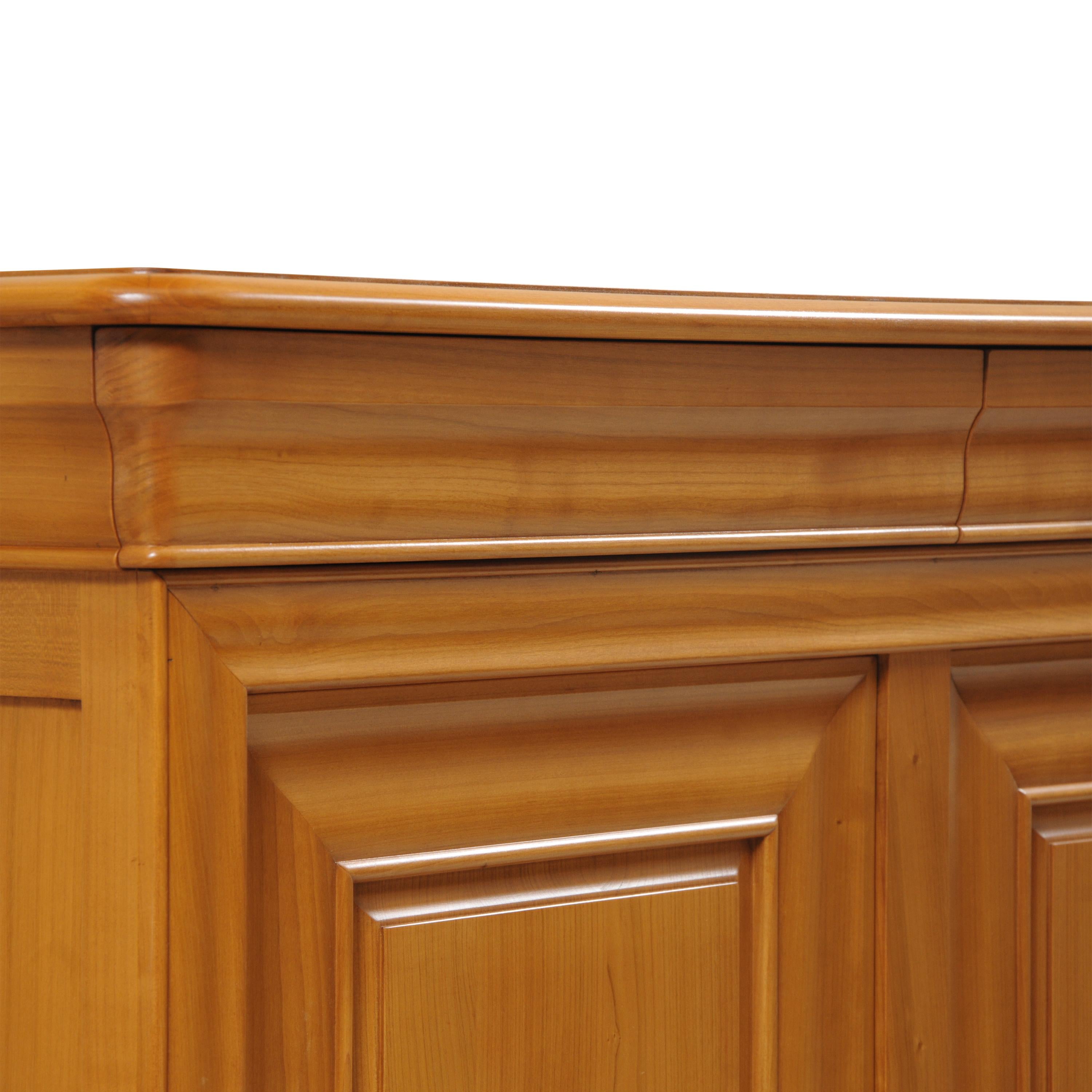 French Louis Philippe Style 4 Doors Sideboard in solid Cherry, 100% made in France For Sale