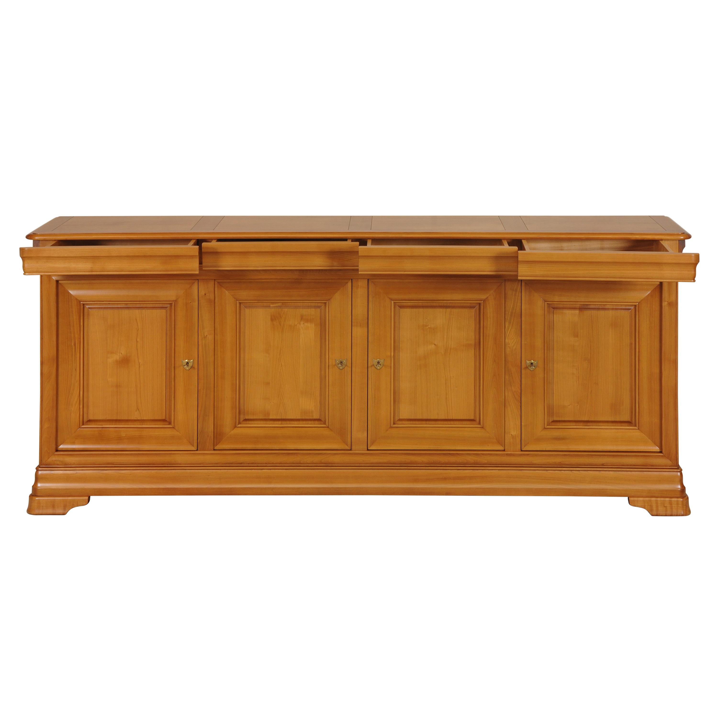 Hand-Crafted Louis Philippe Style 4 Doors Sideboard in solid Cherry, 100% made in France For Sale