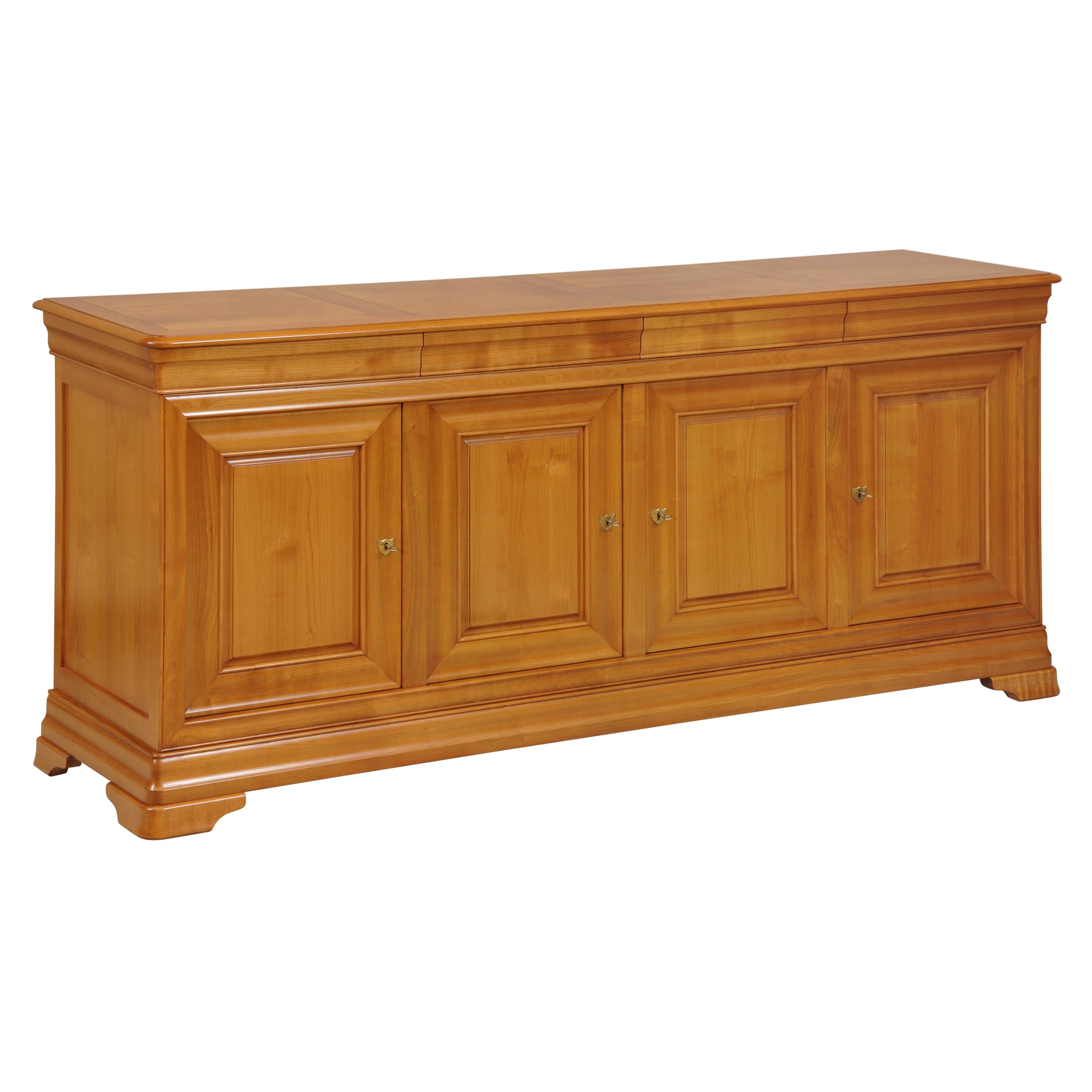 Contemporary Louis Philippe Style 4 Doors Sideboard in solid Cherry, 100% made in France For Sale