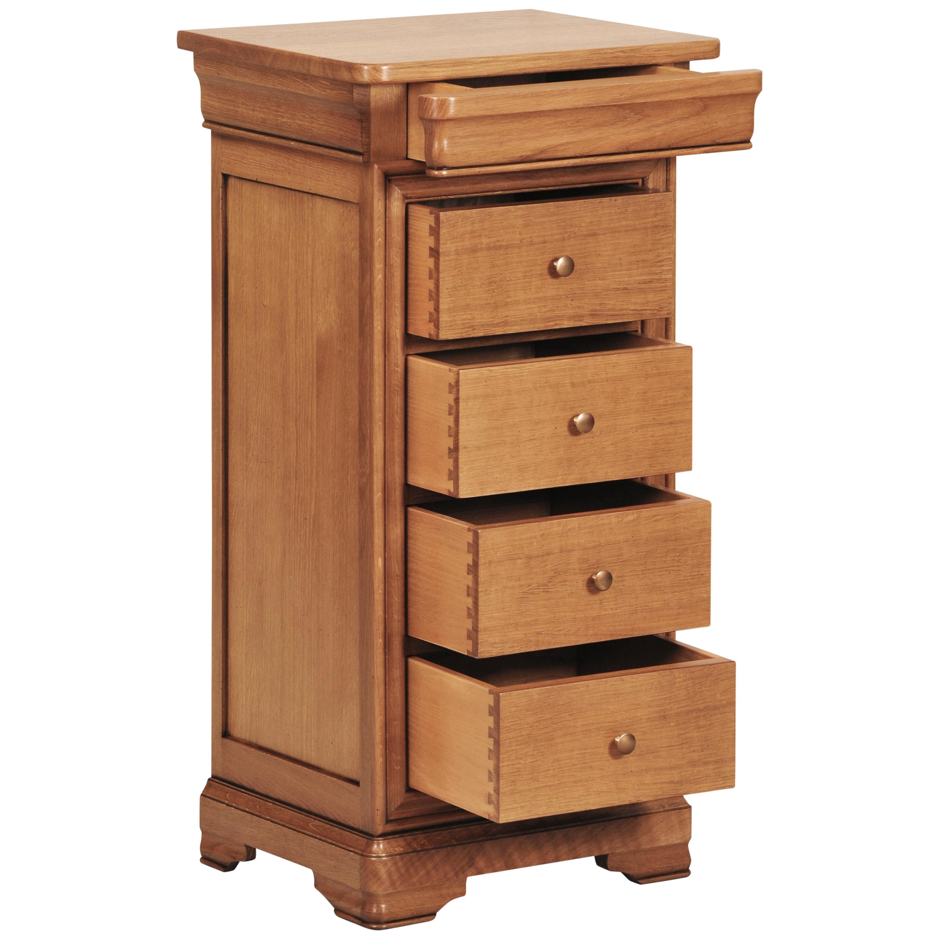 This chest of drawers is a handmade reproduction of the French Louis Philippe Style in the mid 19th century in France caracterized by its curved moldings, hand-curved feet and rounded design.

This chest is made of French oak sourced in