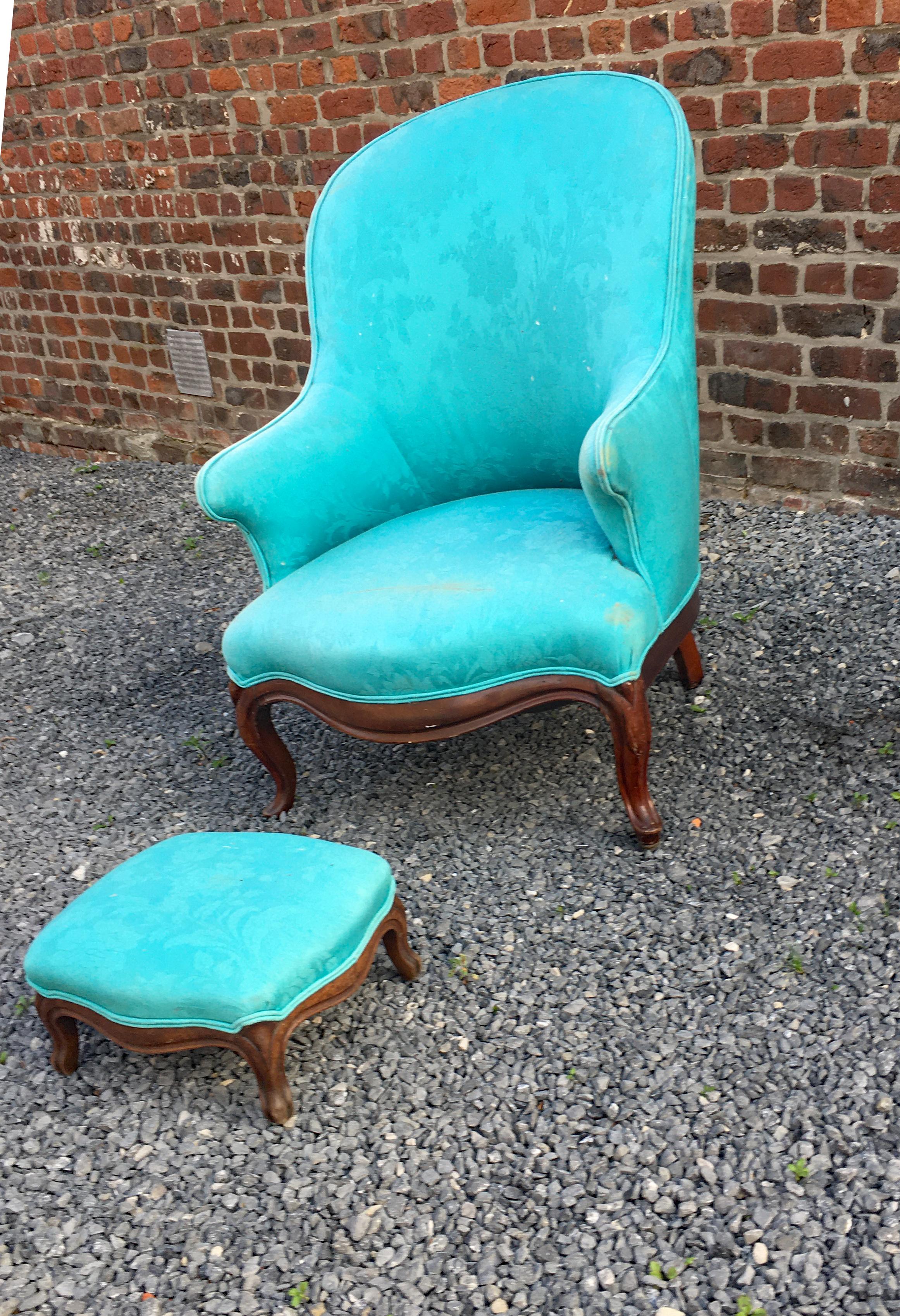 Louis Philippe style armchair and footrest, circa 1930/1950.