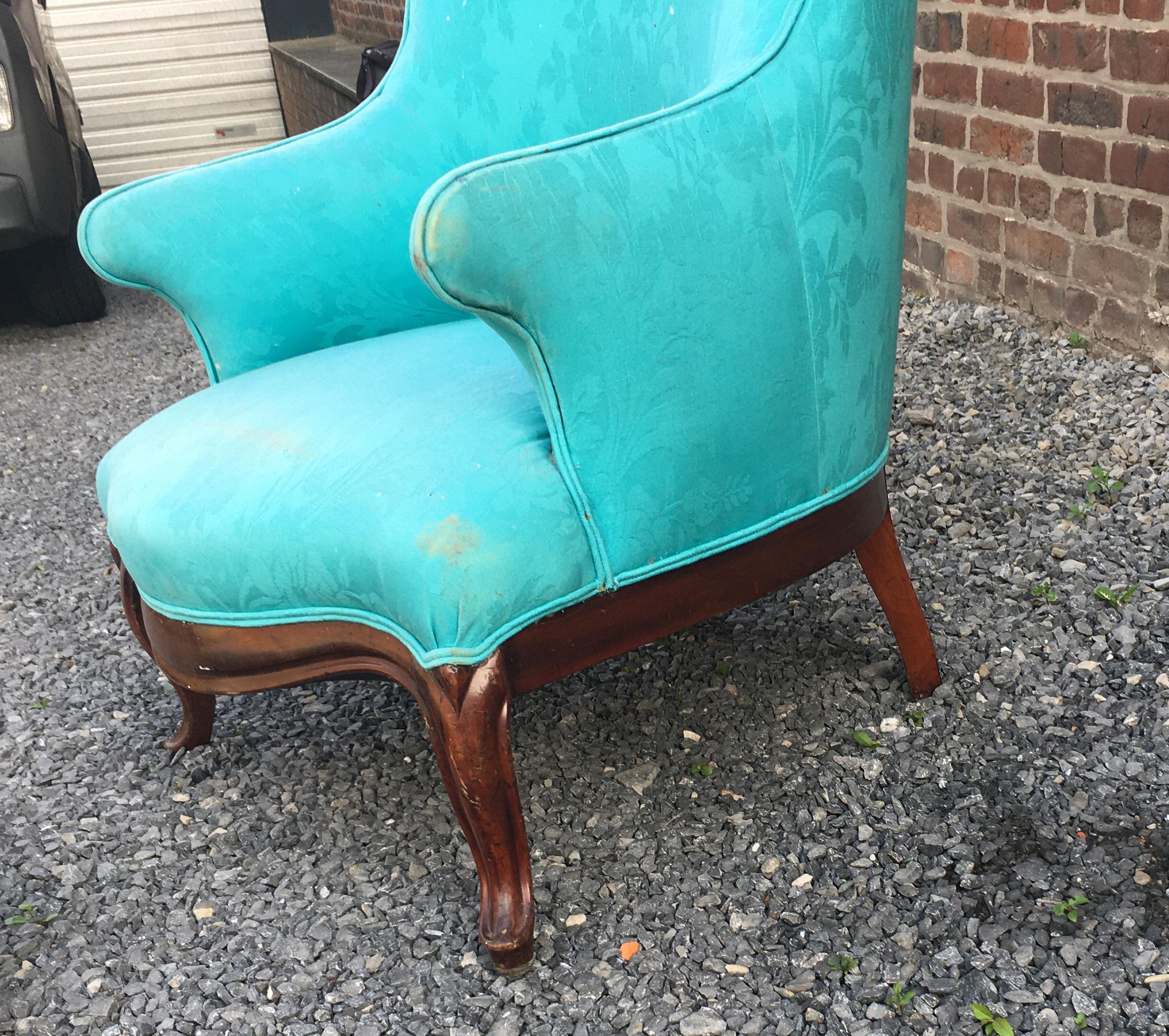 Mid-20th Century Louis Philippe Style Armchair and Footrest, circa 1930/1950 For Sale
