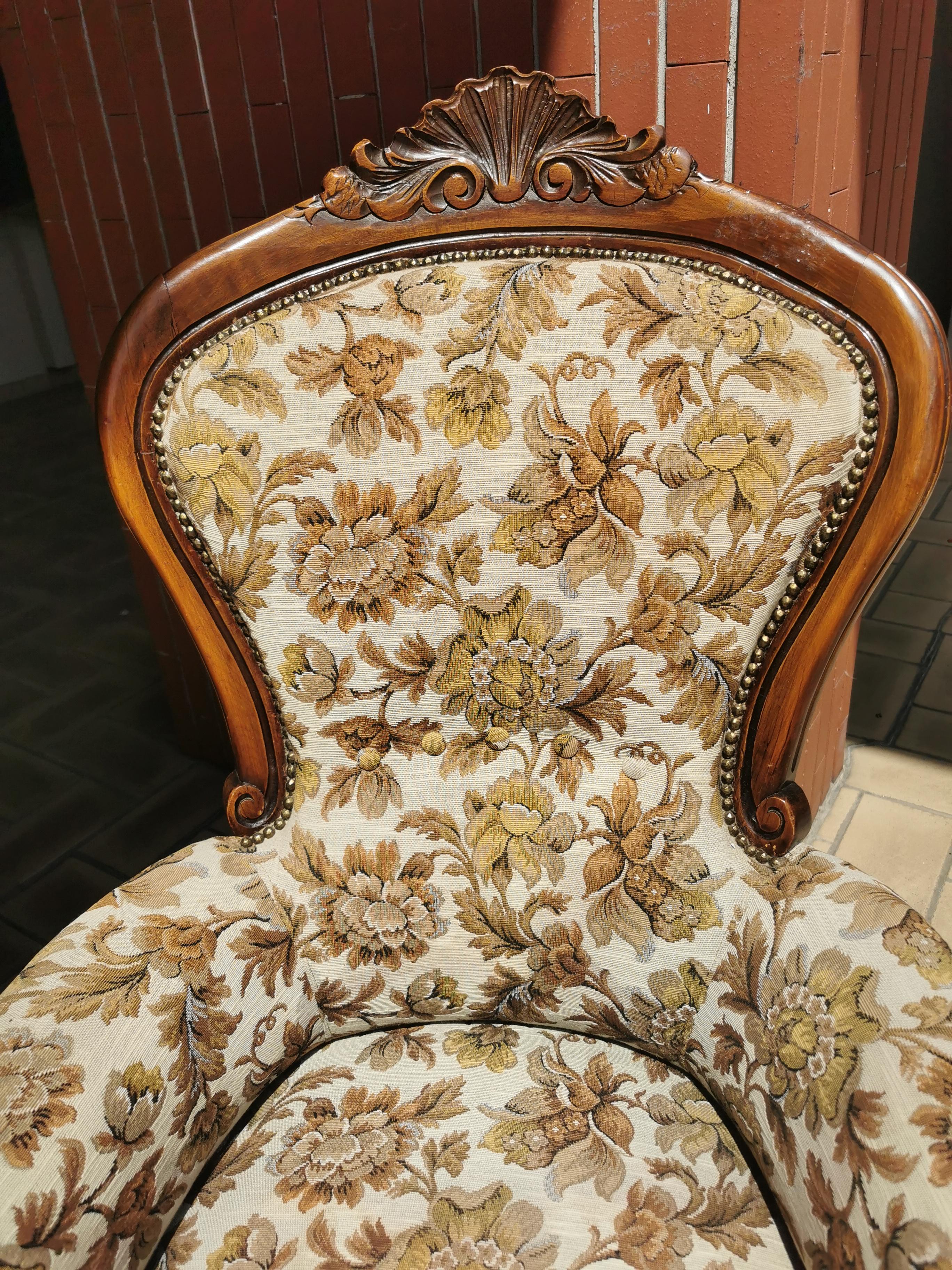 Mid-20th Century Louis Philippe Style Armchair, Early 20th Century Italy, Flower Motifs Armchair For Sale