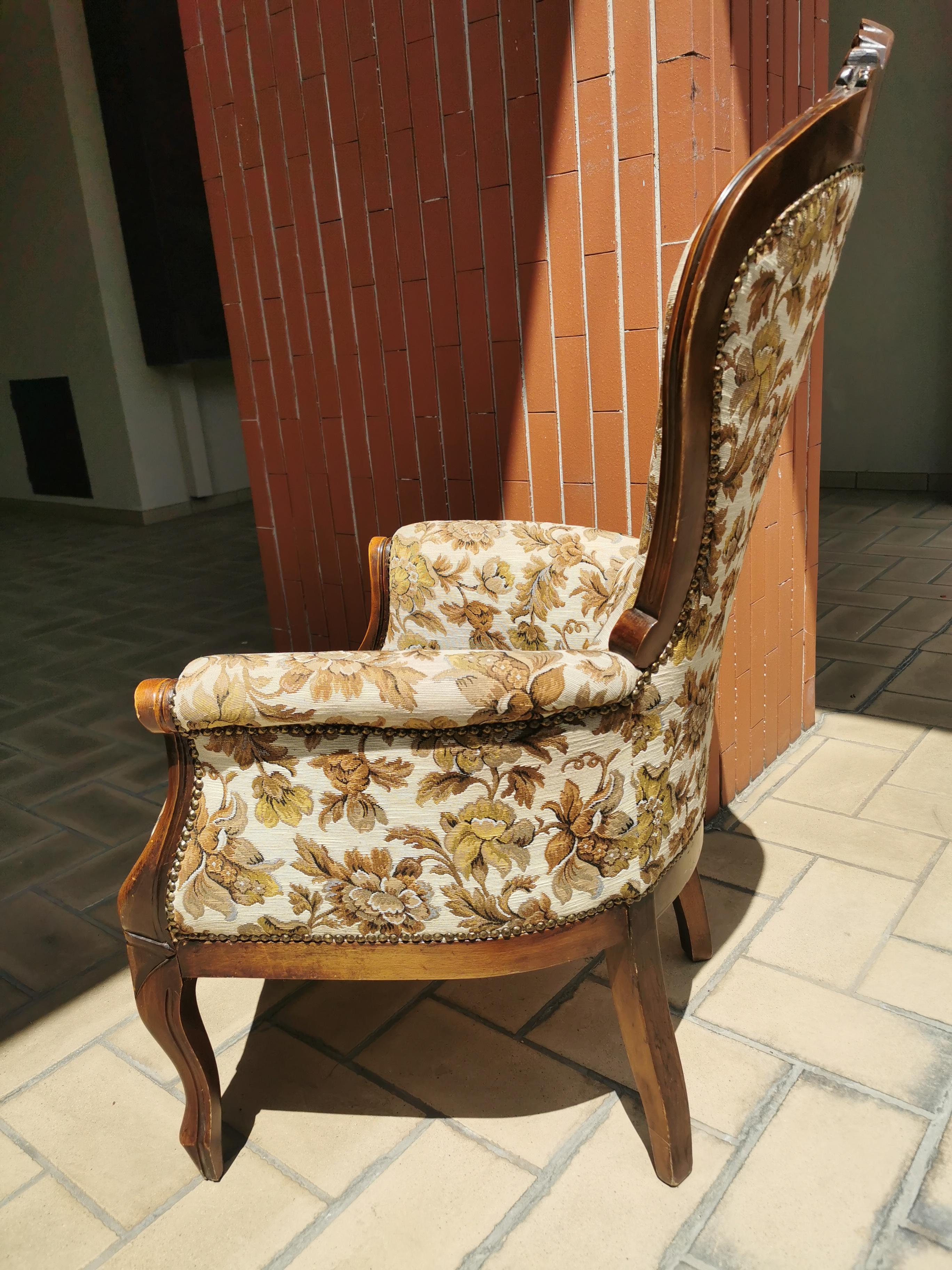 Louis Philippe Style Armchair, Early 20th Century Italy, Flower Motifs Armchair For Sale 1