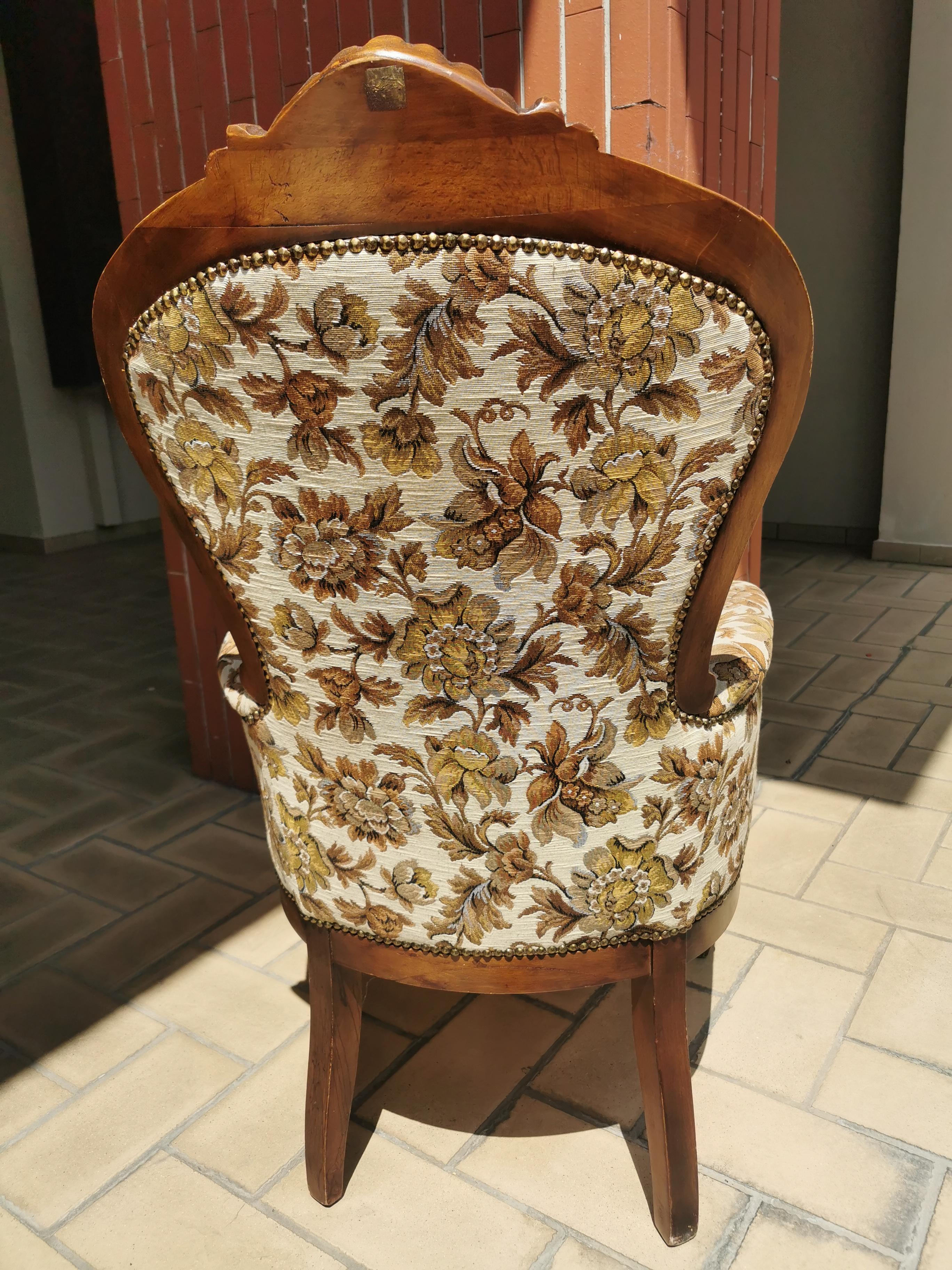 Louis Philippe Style Armchair, Early 20th Century Italy, Flower Motifs Armchair For Sale 2