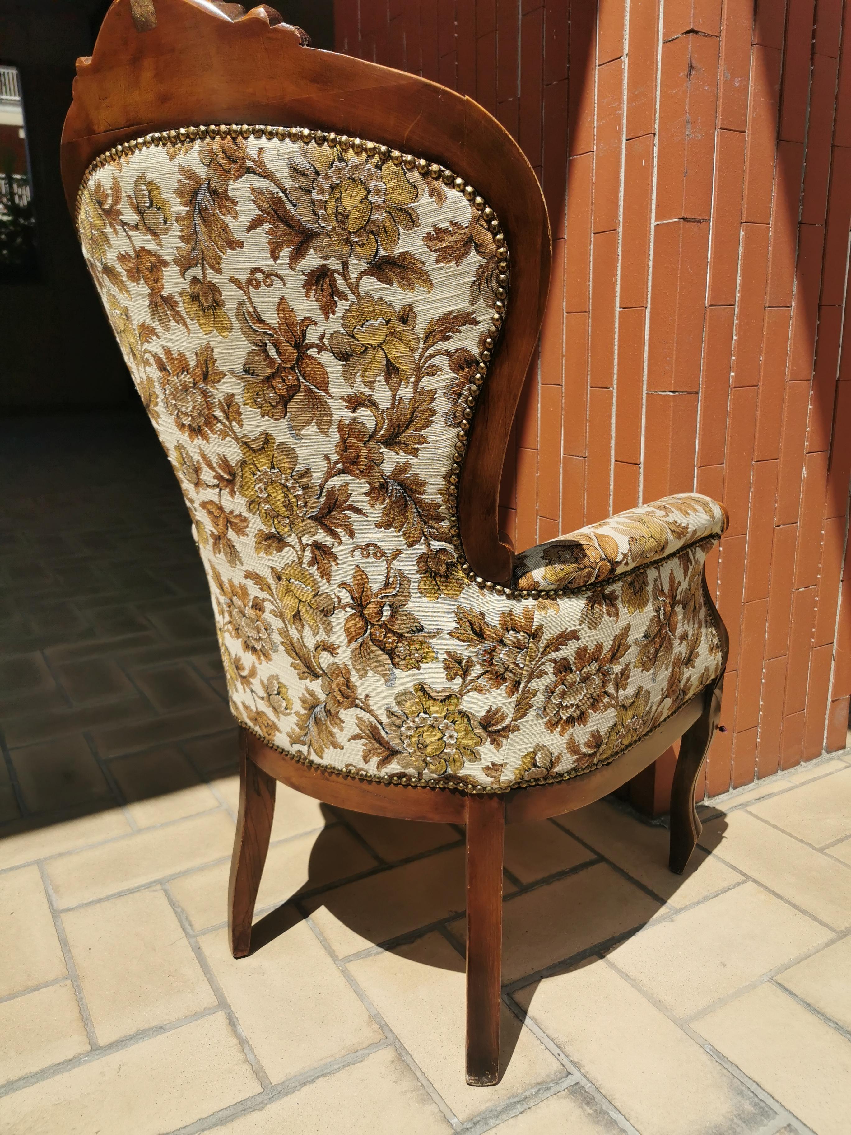 Louis Philippe Style Armchair, Early 20th Century Italy, Flower Motifs Armchair For Sale 3