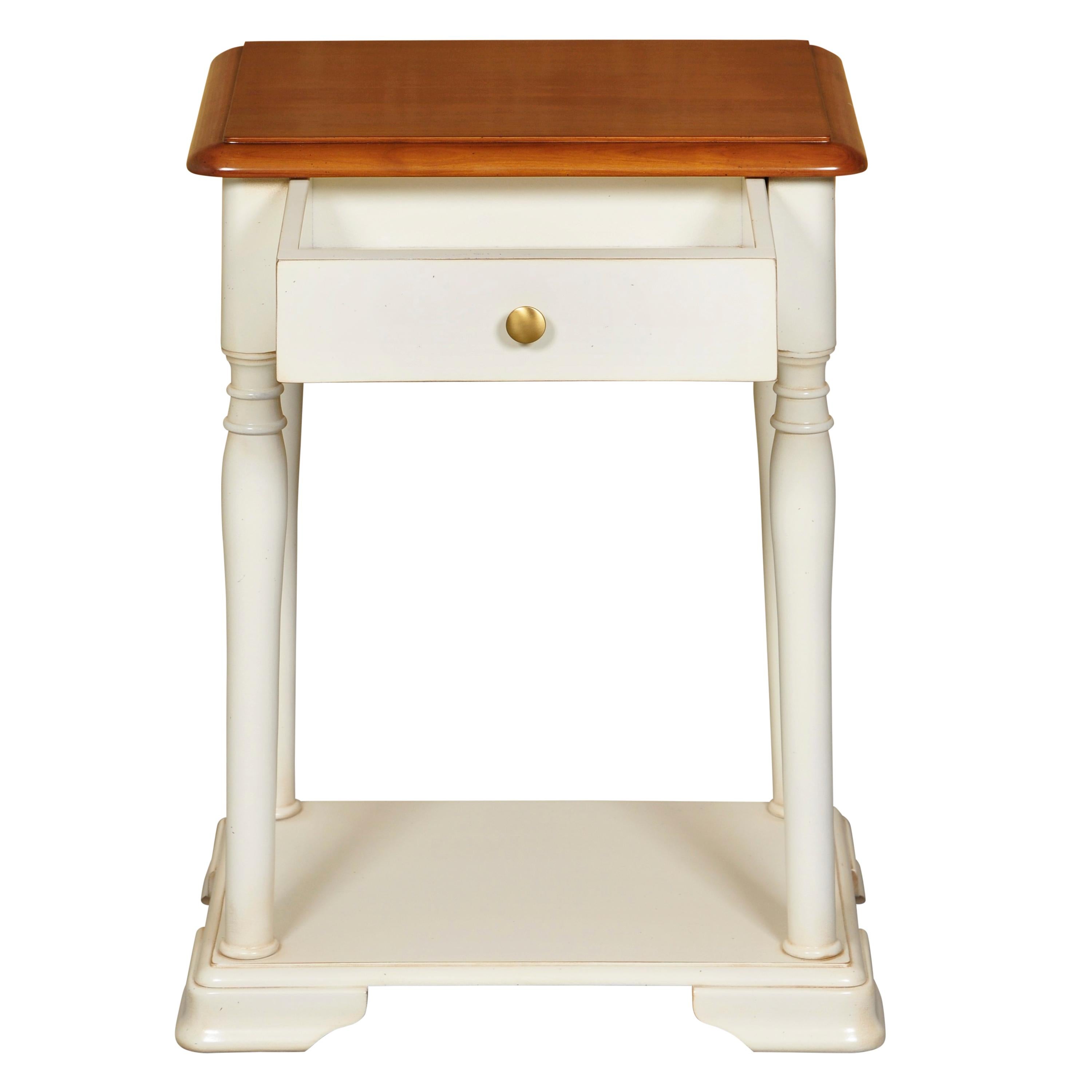 French Louis Philippe Style Bedside Table, Blond Cherry and White, Cream Lacquered For Sale