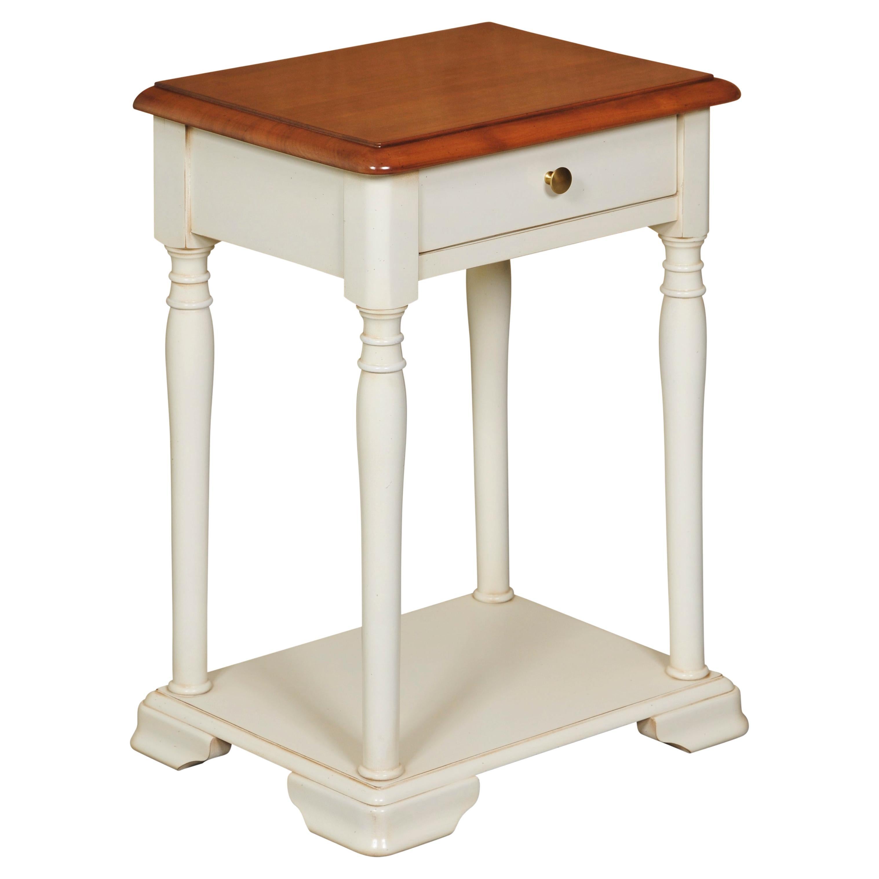 Louis Philippe Style Bedside Table, Blond Cherry and White, Cream Lacquered For Sale