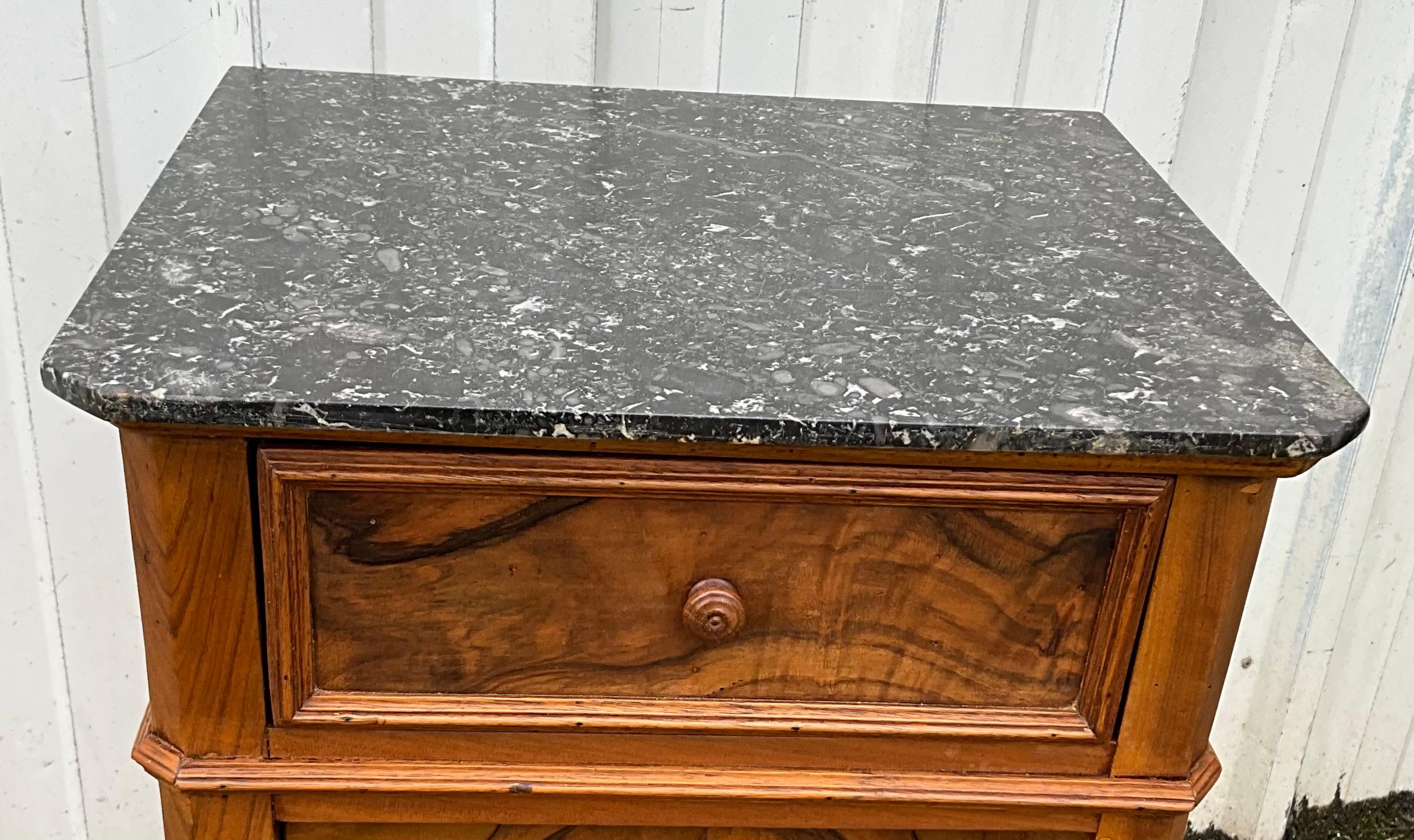 French Louis Philippe Style Bedside Table In Burl Walnut Late 19th Century