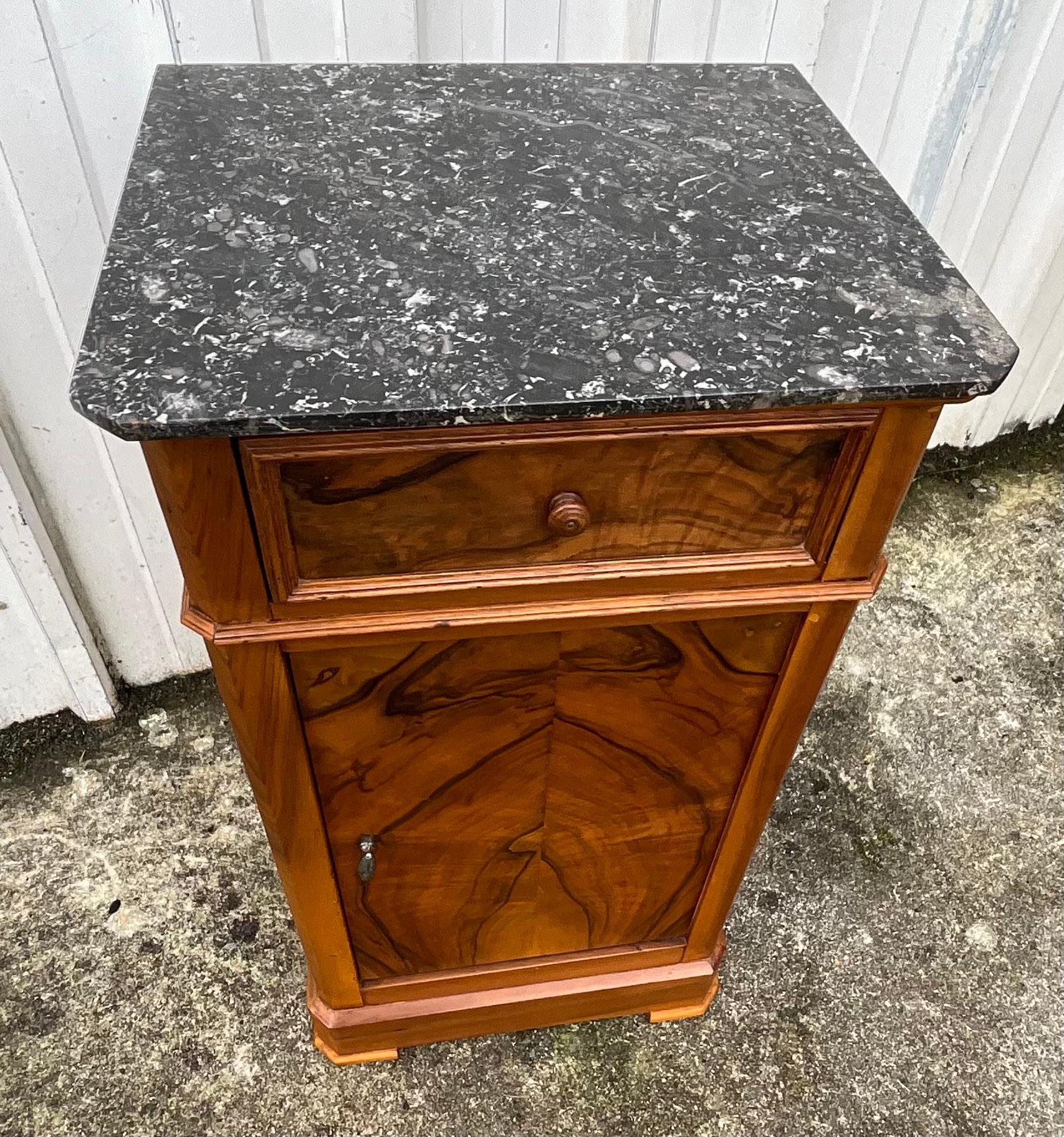 Louis Philippe Style Bedside Table In Burl Walnut Late 19th Century 2