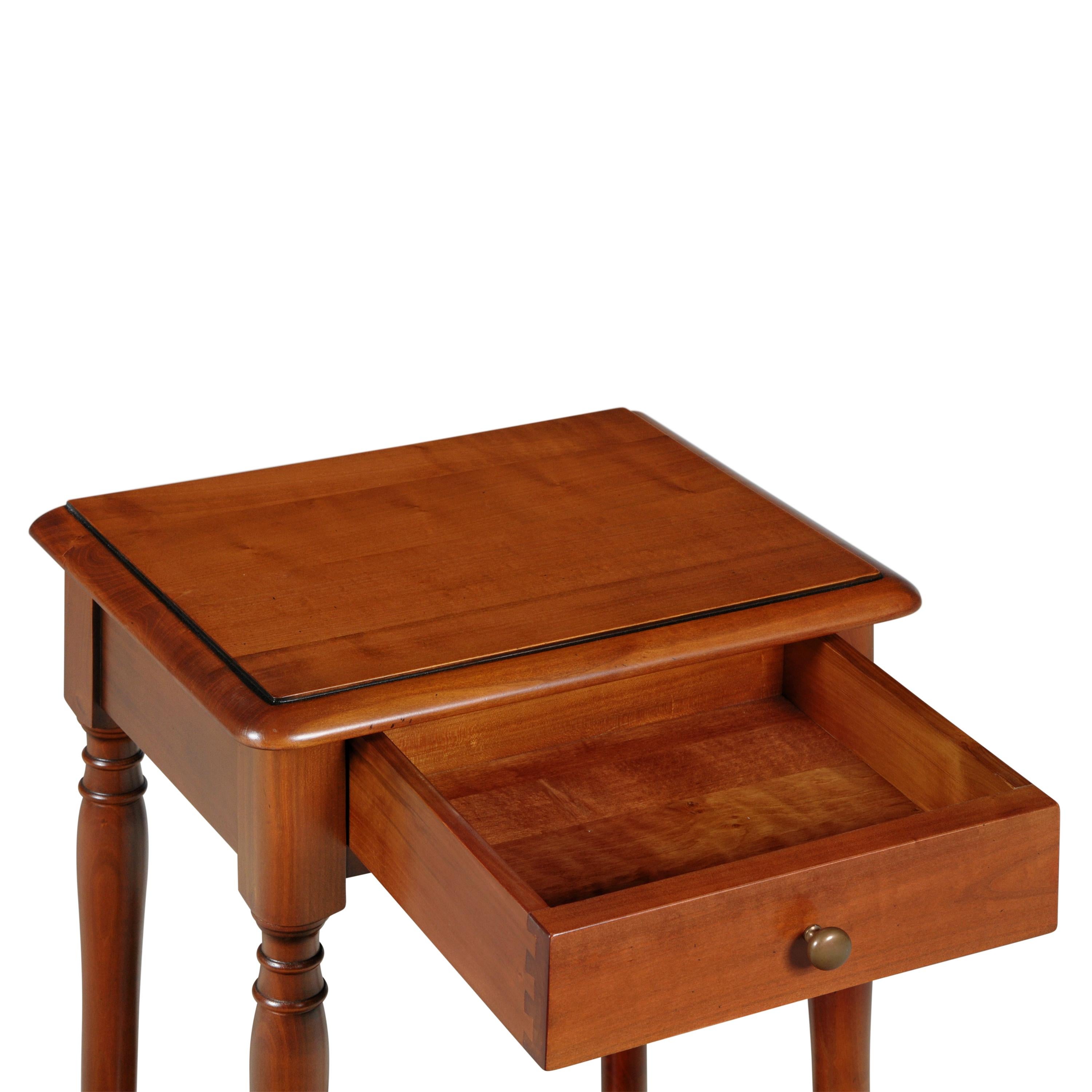 Stained Louis Philippe Style Bedside Table with turned feet in solid cherry For Sale