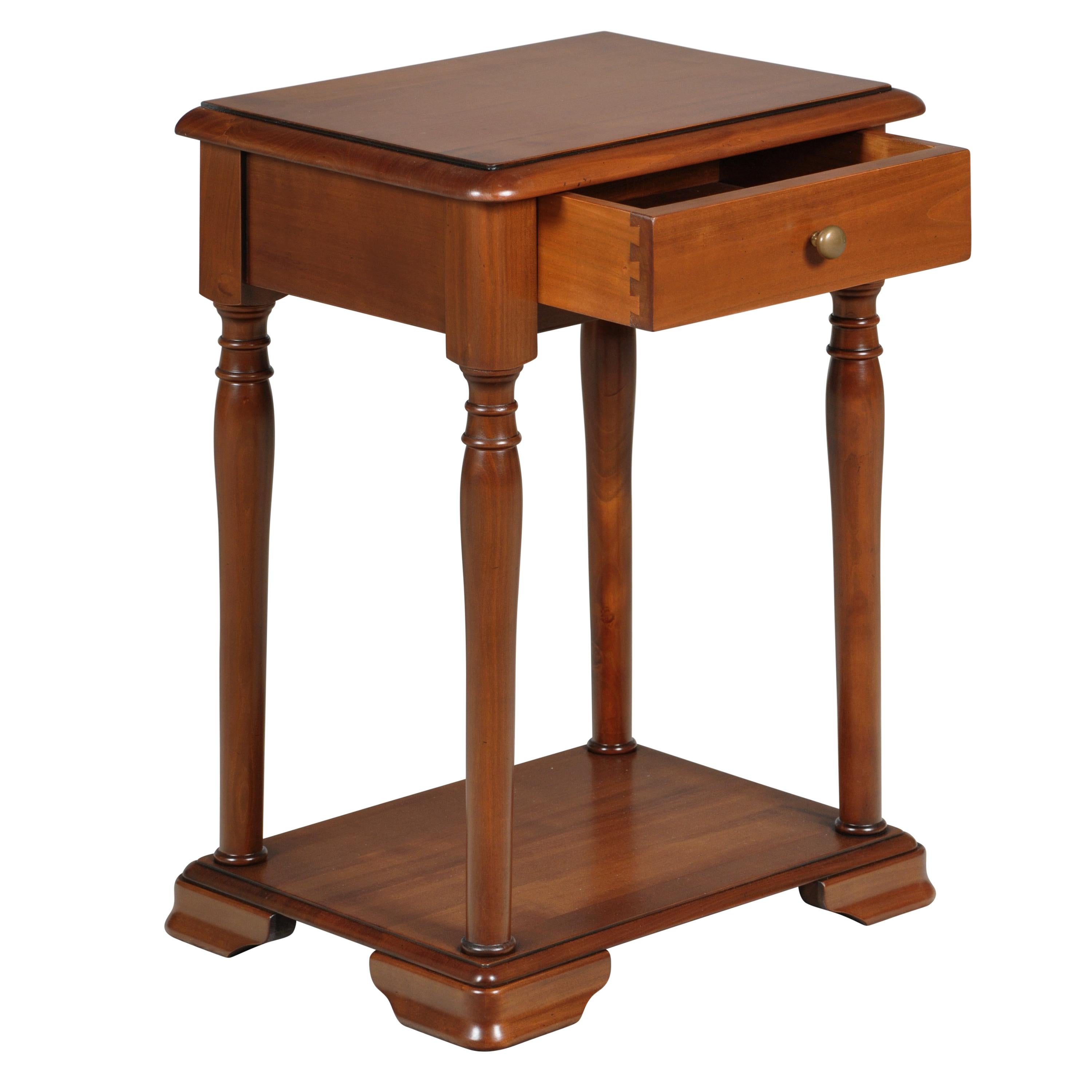 Cherry Louis Philippe Style Bedside Table with turned feet in solid cherry For Sale