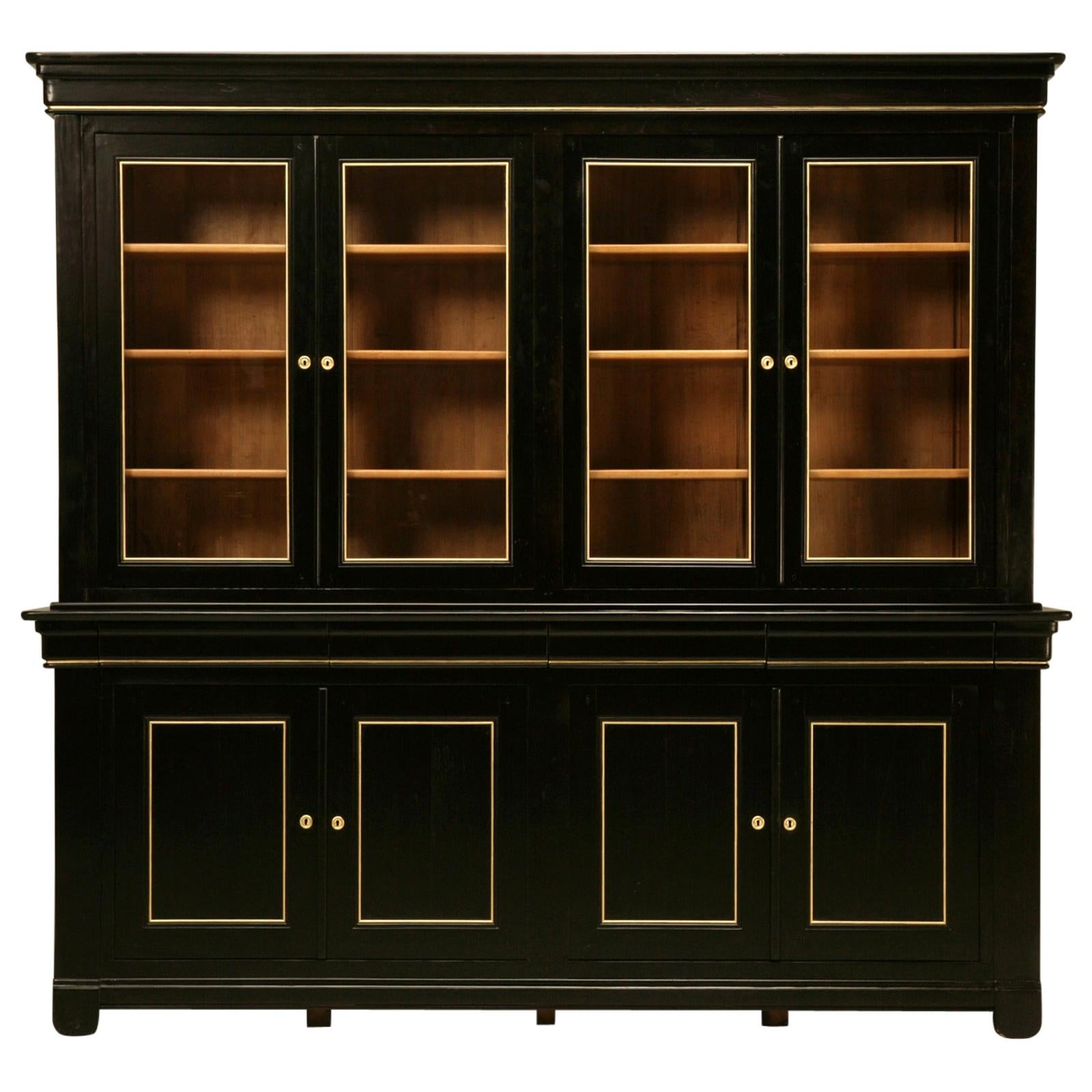 Louis Philippe Style Bookcase Hand-Made in Chicago , Ebonized Mahogany Any Size For Sale