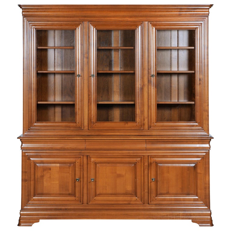 Louis Philippe Style Bookcase In Solid, Cherry Wood Bookcase With Doors