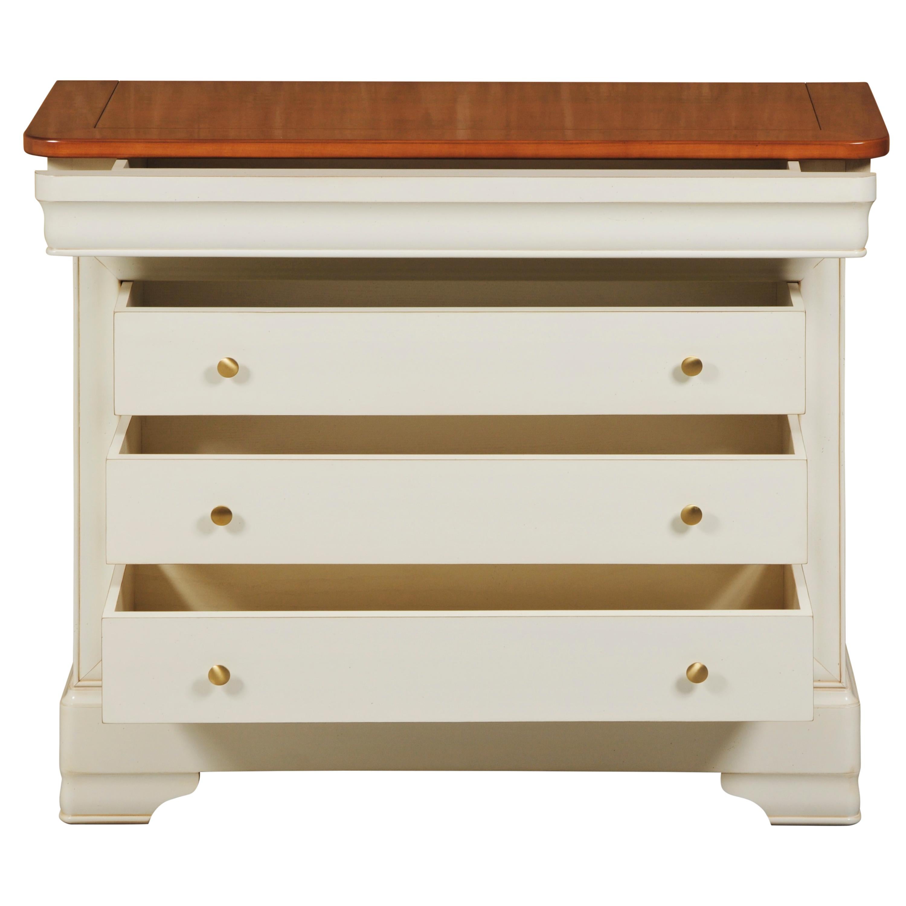 Wood Louis Philippe Style Chest of 4 Drawers in Blond Cherry and White-Cream Finish For Sale