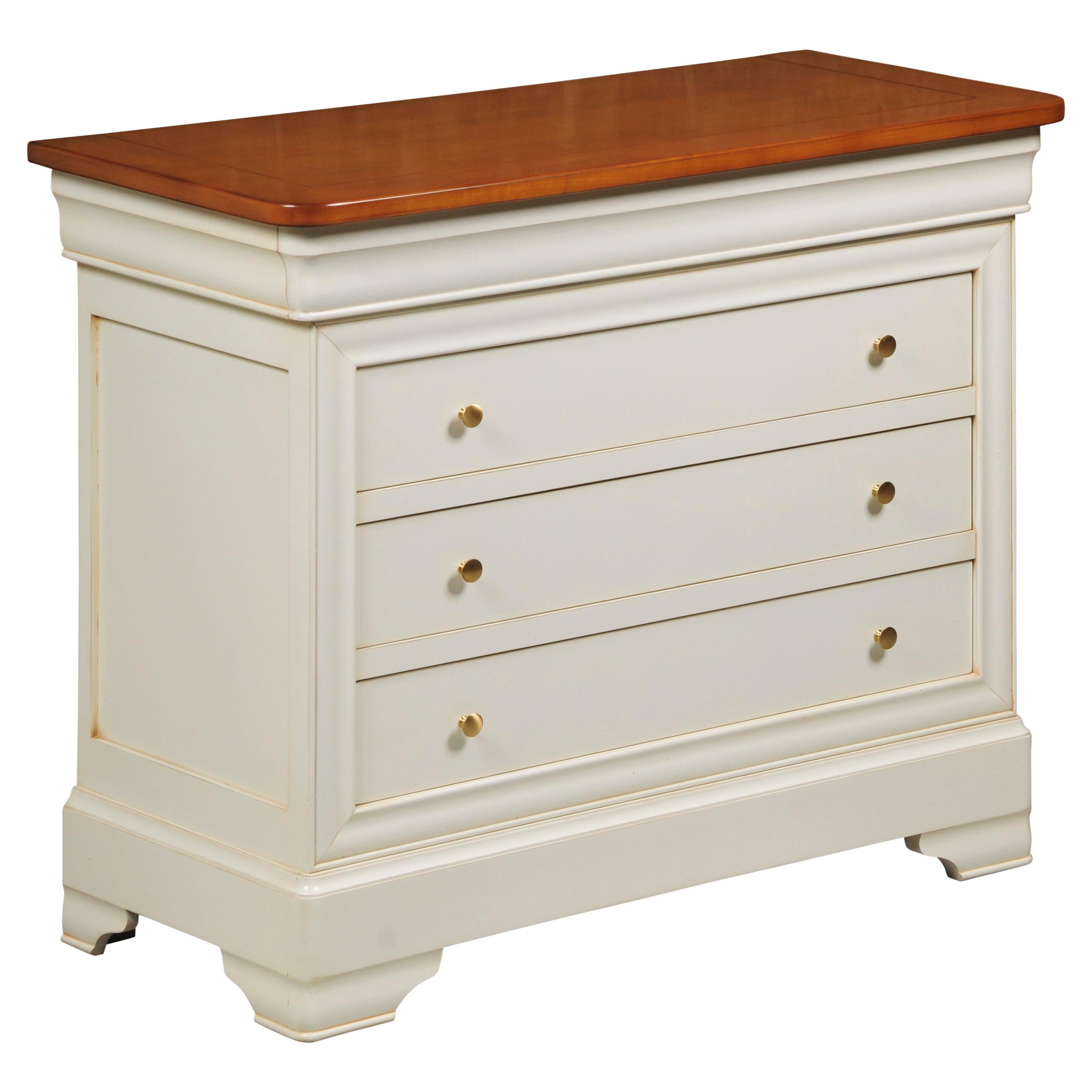 Louis Philippe Style Chest of 4 Drawers in Blond Cherry and White-Cream Finish For Sale