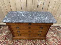 Louis Philippe Style Chest of Drawers in Cherry Wood and Veined Grey Marble
