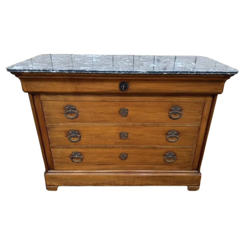 Commode de style Louis Philippe en Wood Wood Wood et marbre gris veiné en vente