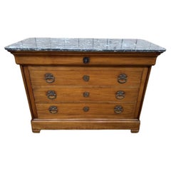 Louis Philippe Style Chest of Drawers in Cherry Wood and Veined Grey Marble