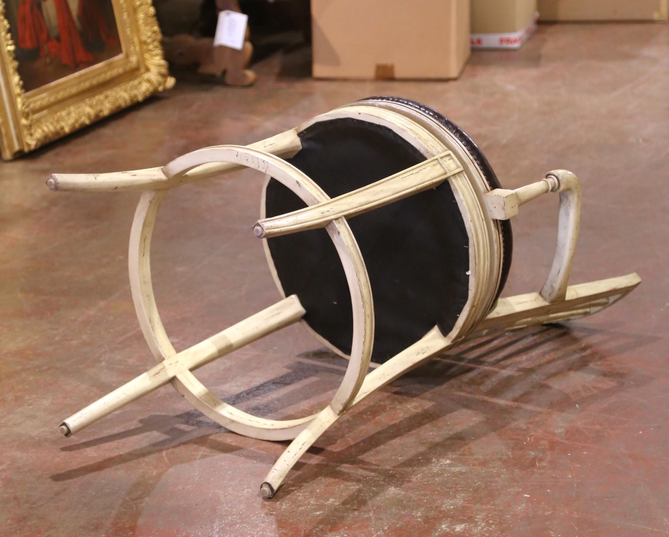Louis Philippe Style Cream-Painted Swivel Barstools with Leather Seats, Set of 3 For Sale 4