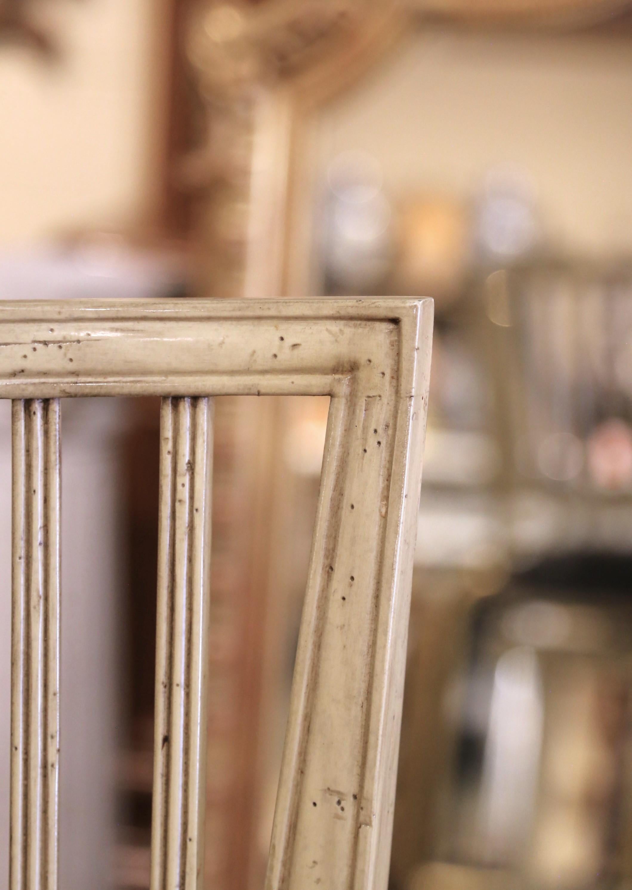 Louis Philippe Style Cream-Painted Swivel Barstools with Leather Seats, Set of 3 For Sale 2