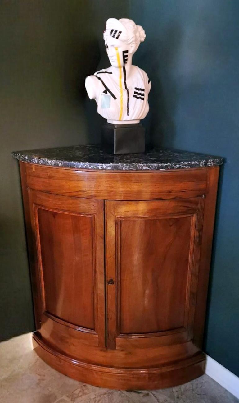 Louis Philippe Style French Corner Cabinet With Black Marble Top For Sale 13