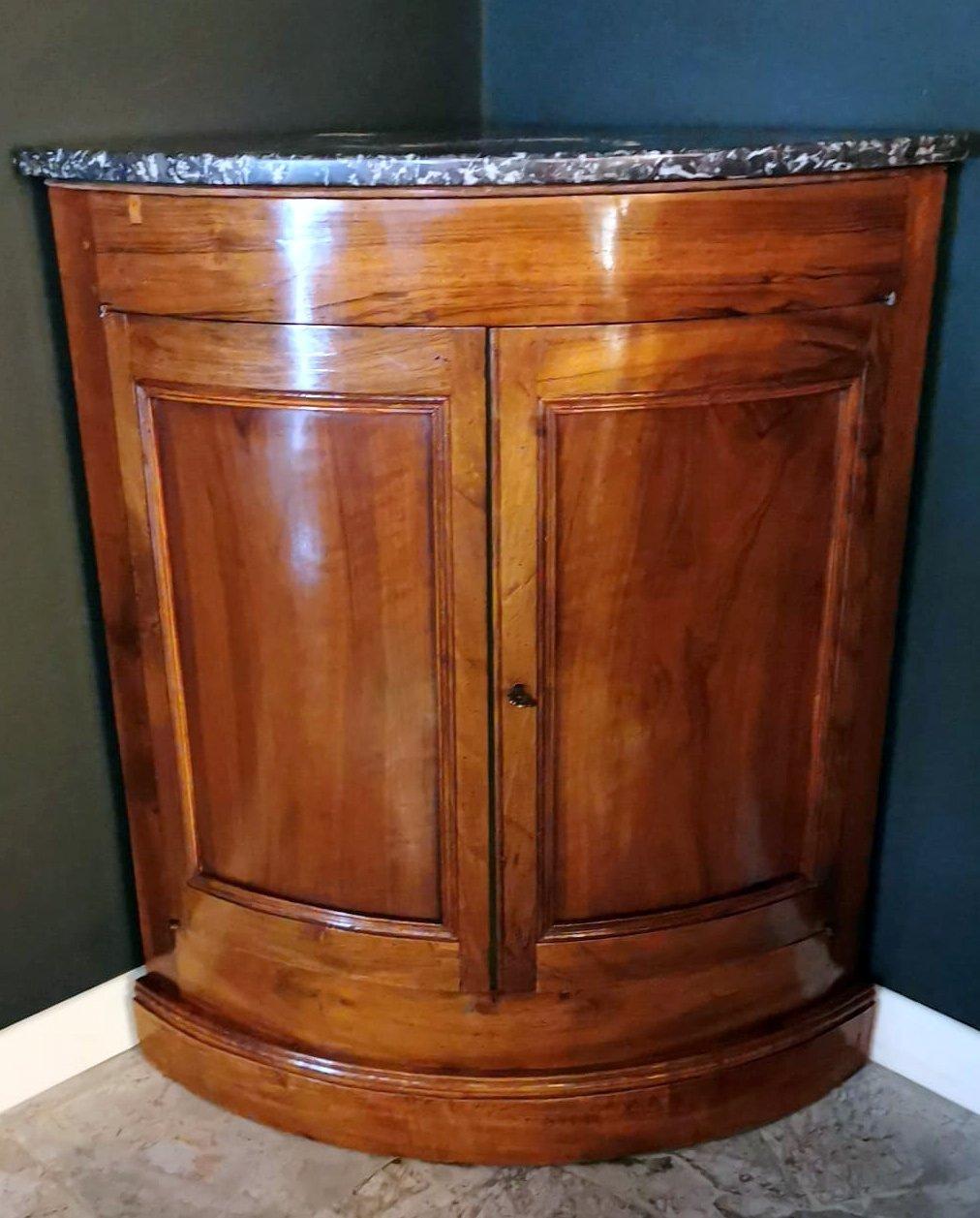 Hand-Crafted Louis Philippe Style French Corner Cabinet With Black Marble Top For Sale