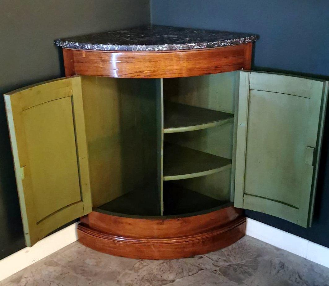 19th Century Louis Philippe Style French Corner Cabinet With Black Marble Top For Sale