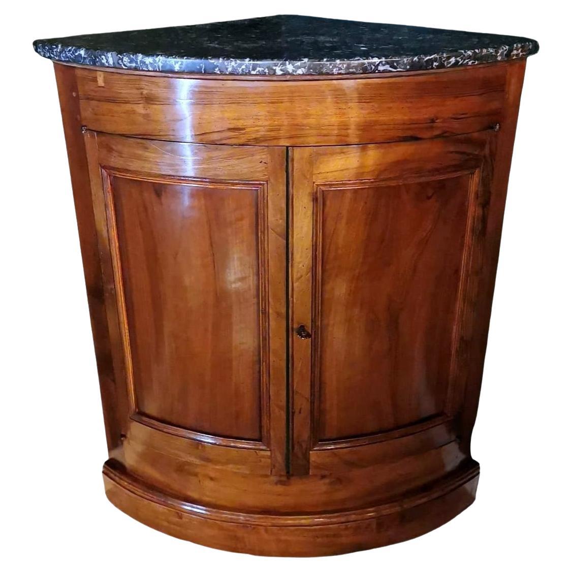 Louis Philippe Style French Corner Cabinet With Black Marble Top For Sale