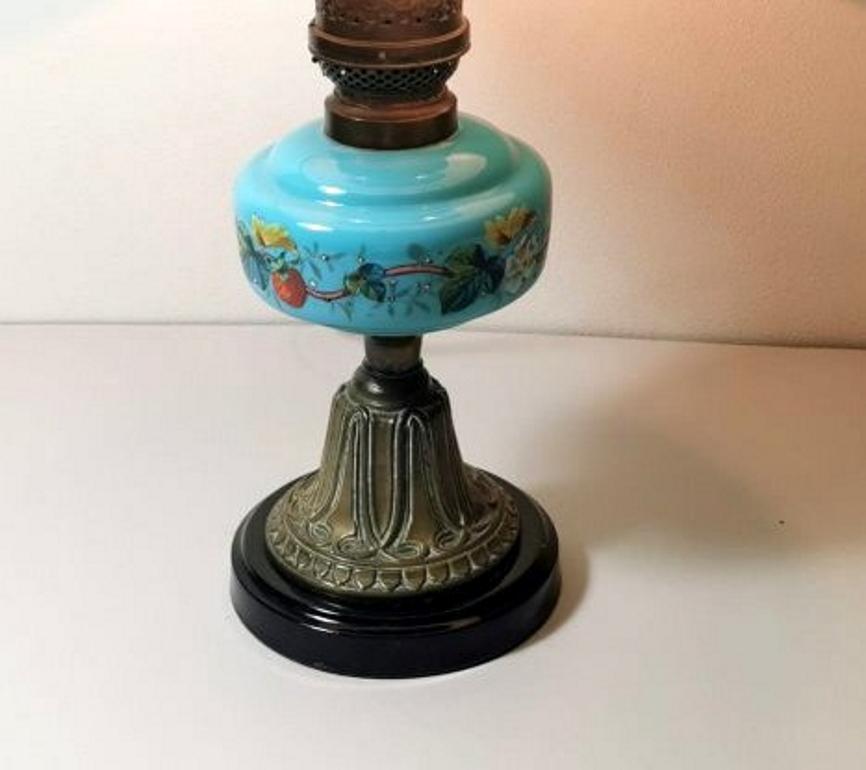 19th Century Louis Philippe Style French Opaline Blue Glass Lamp Decorated and Golden Brass  For Sale