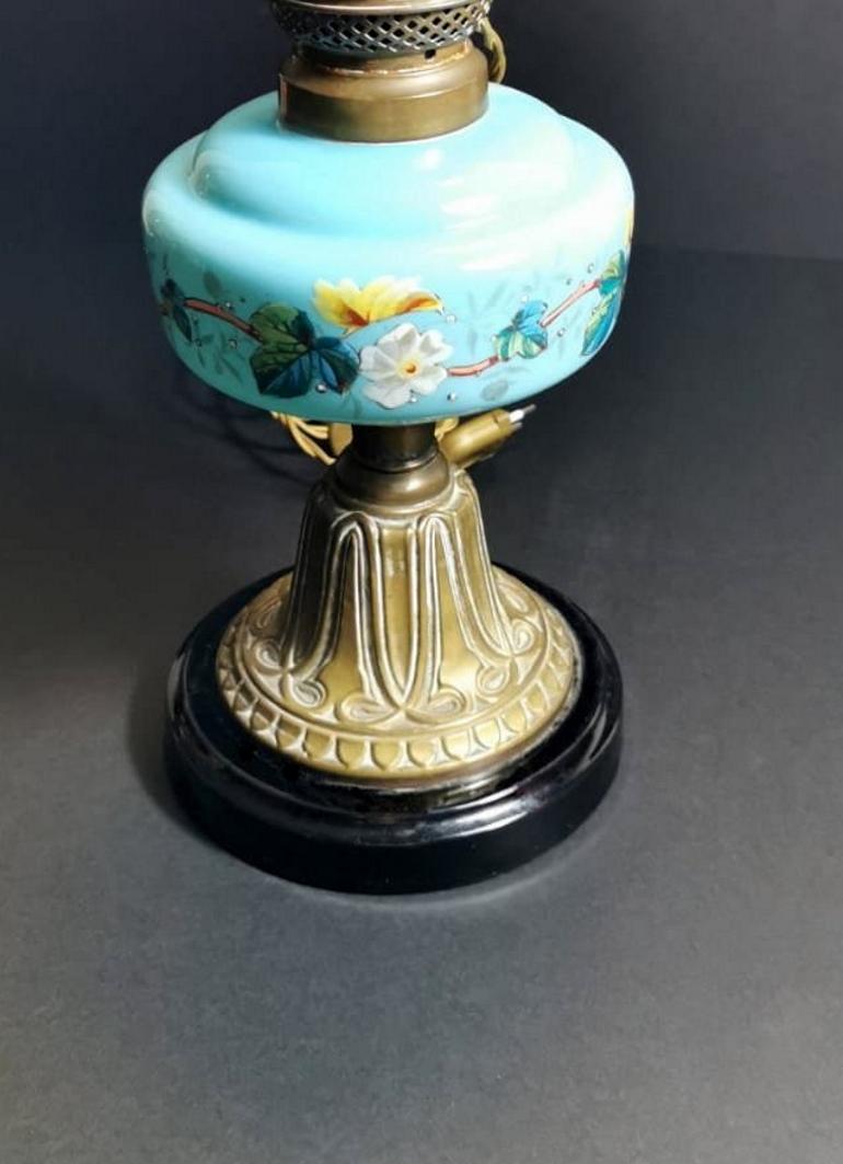 Louis Philippe Style French Opaline Blue Glass Lamp Decorated and Golden Brass  For Sale 1