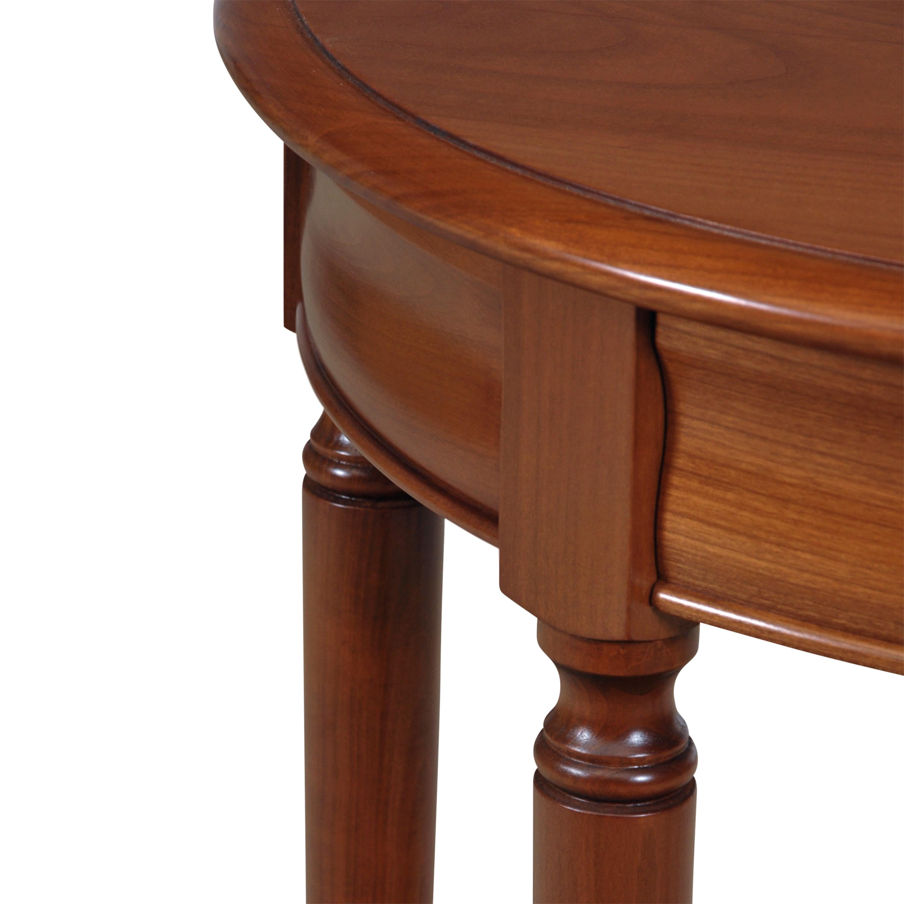 Fait main Table console demi-lune de style Louis Philippe en cerisier, tiroir secret, étagère en vente