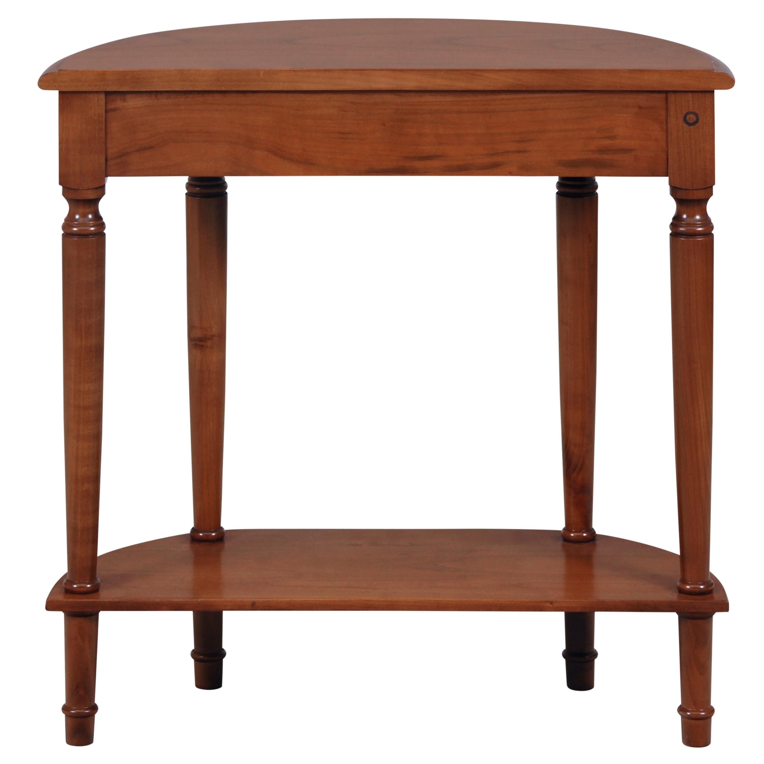 French Louis Philippe Style Half-Moon Console Table in Cherry, Secret Drawer, Shelf For Sale