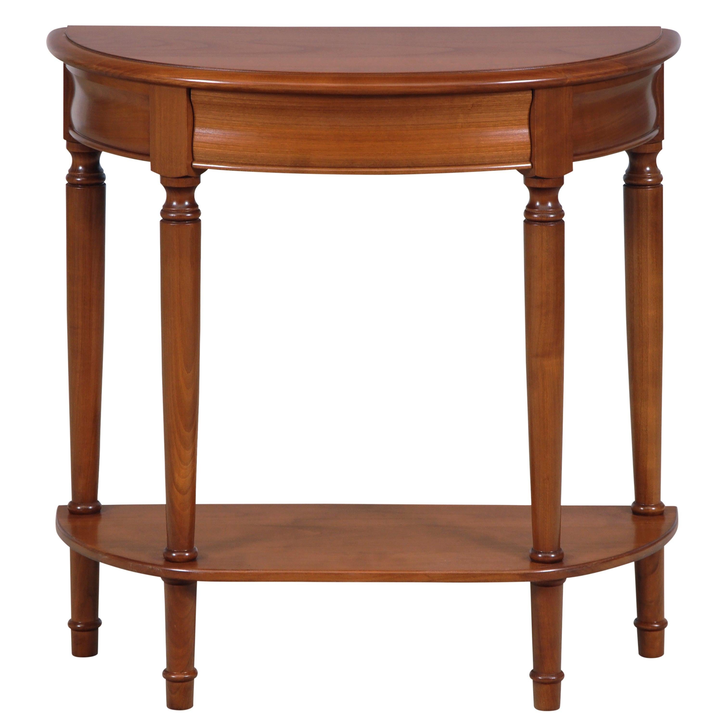 Table console demi-lune de style Louis Philippe en cerisier, tiroir secret, étagère en vente