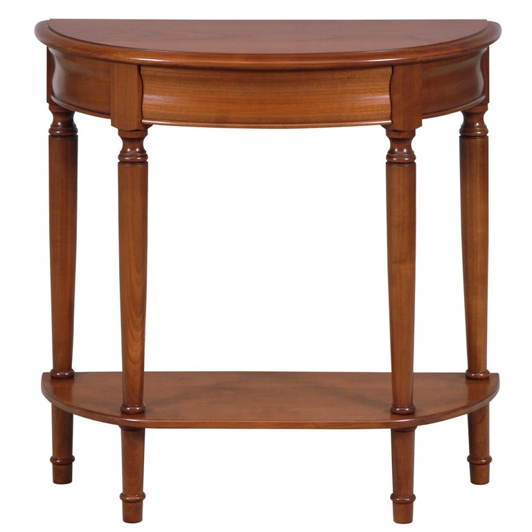 Louis Philippe Style HalfMoon Console Table in Cherry, Secret Drawer, Shelf For Sale at 1stDibs