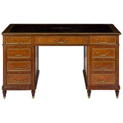 Louis Philippe Style Kingwood Black Leather Antique Pedestal Desk, 19th Century