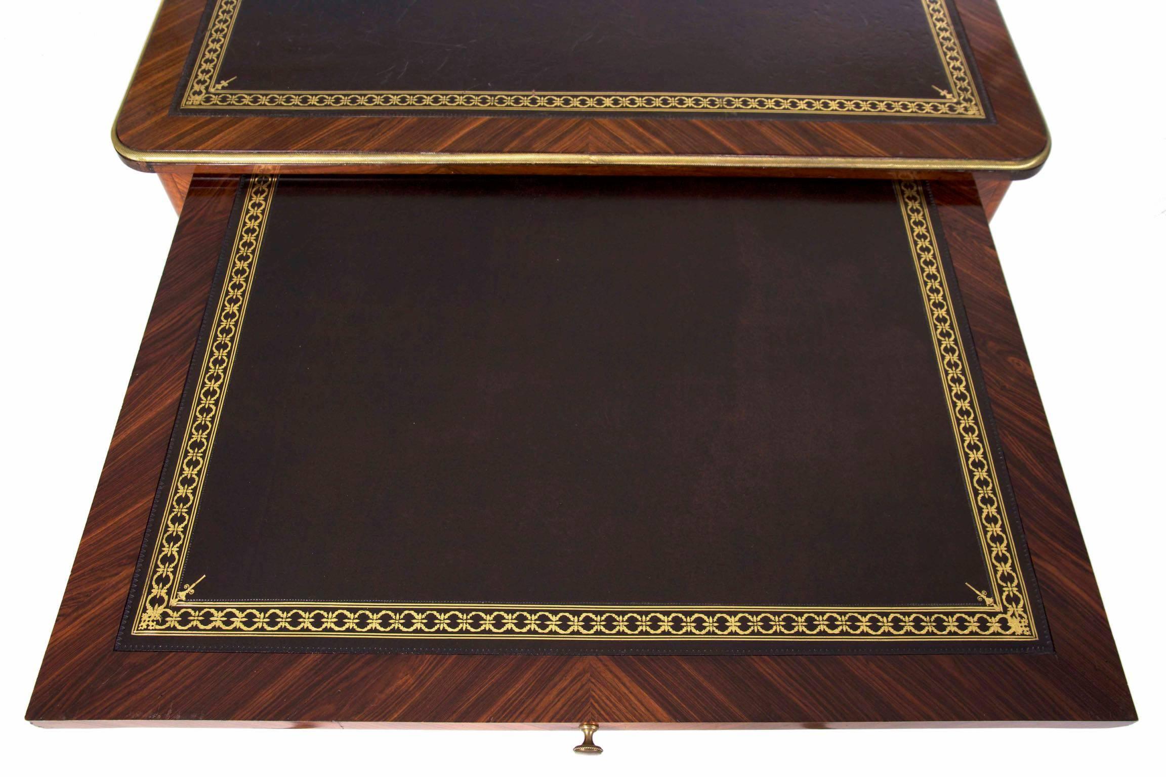 Louis Philippe Style Kingwood Black Leather Antique Pedestal Desk, 19th Century 3
