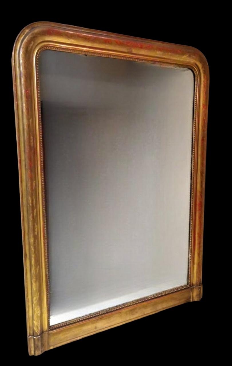 Louis Philippe Style Large French Wall Mirror With Gold Leaf Frame In Good Condition In Prato, Tuscany