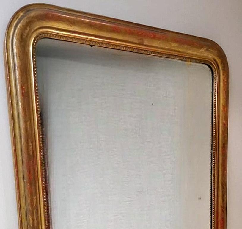 19th Century Louis Philippe Style Large French Wall Mirror With Gold Leaf Frame