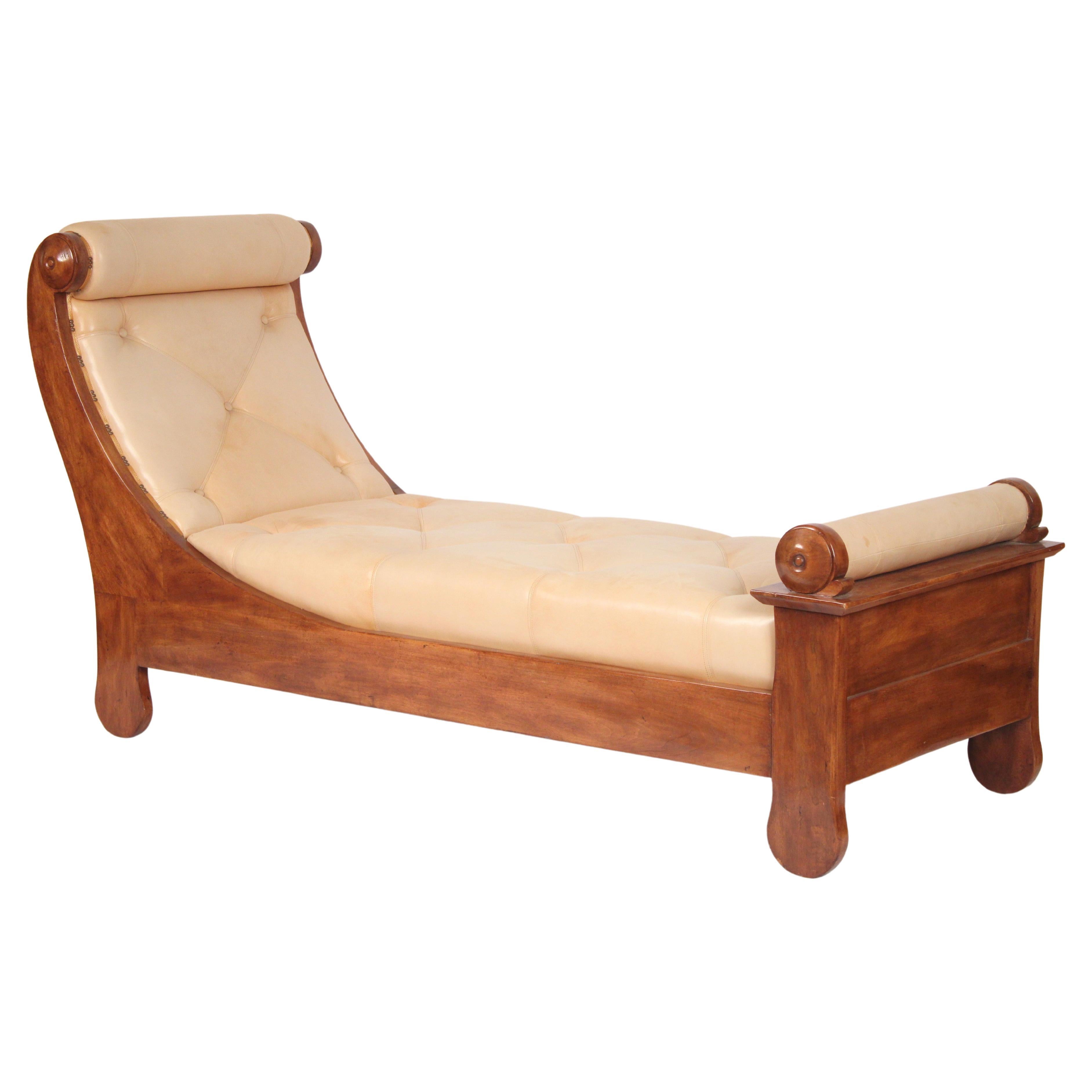 Louis Philippe Style Leather Upholstered Daybed For Sale